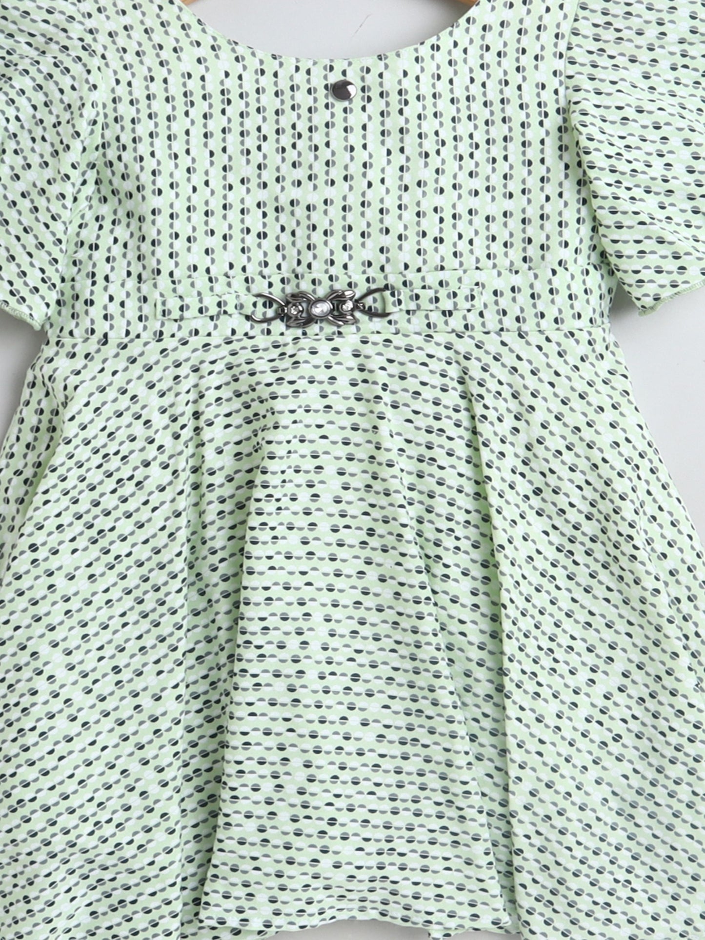 Printed Flutter Sleeves Dress For Girls-Green