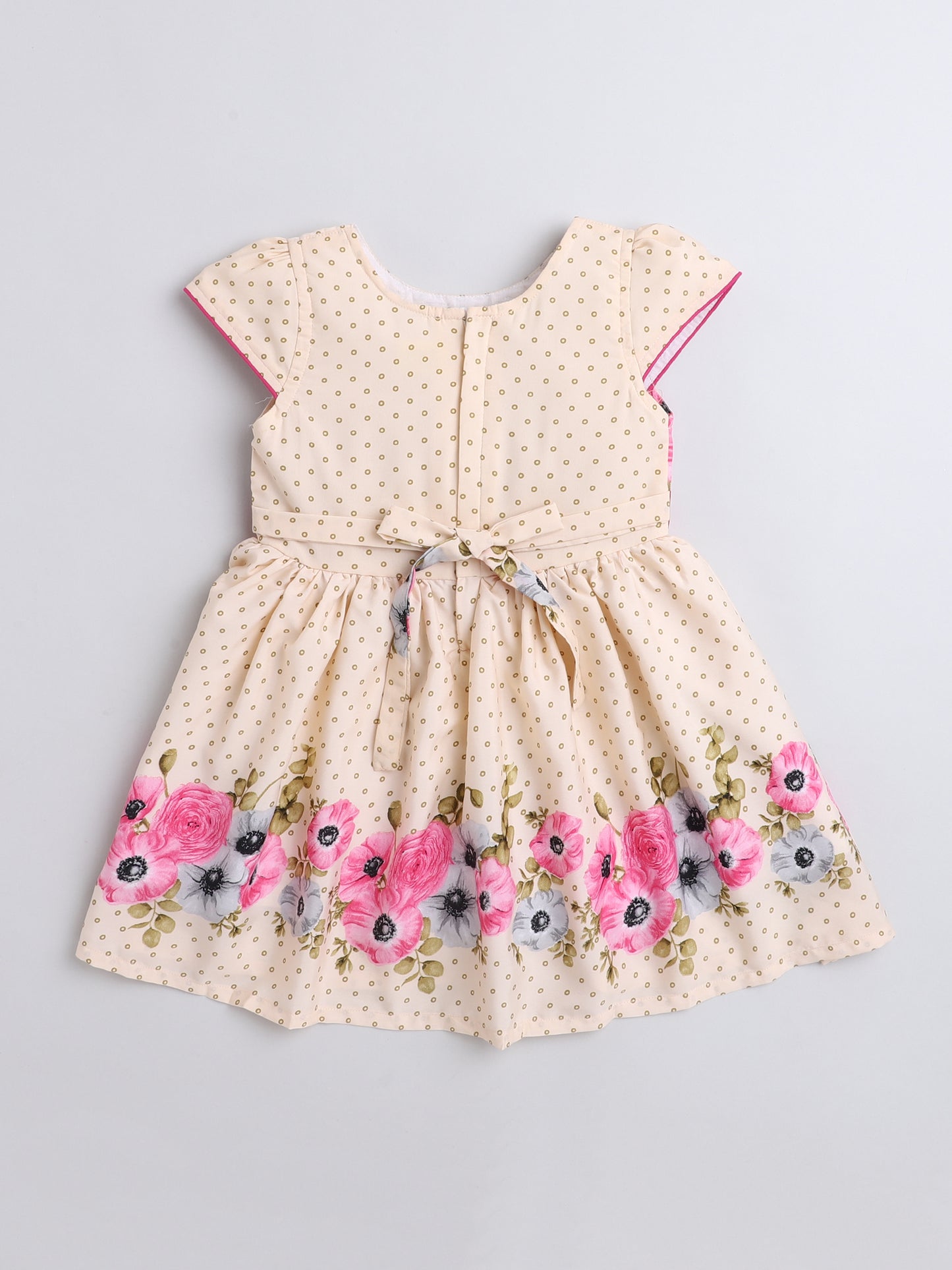 Floral Digital Printed Dress With Belt For Girls-Fuschia