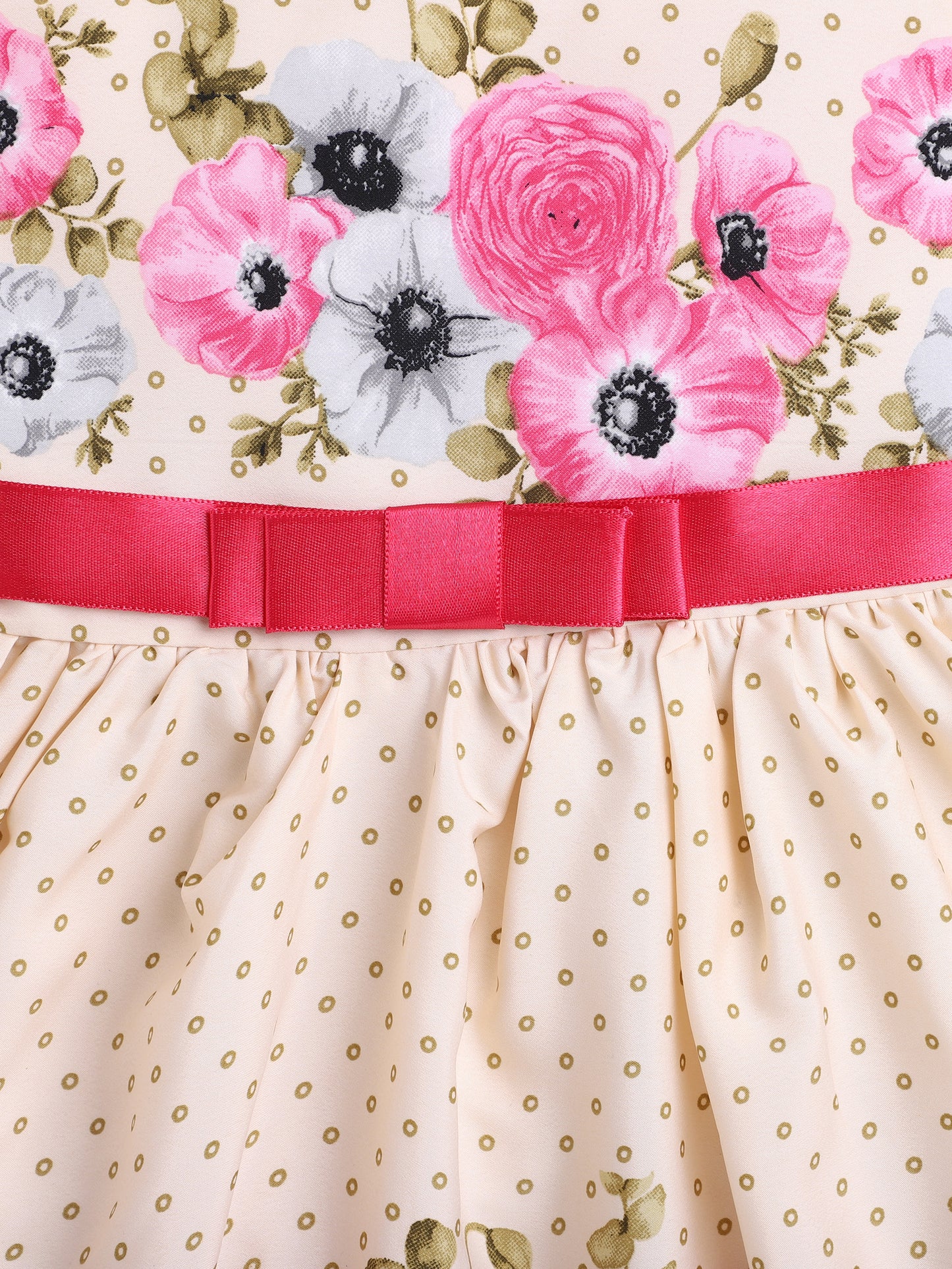Floral Digital Printed Dress With Belt For Girls-Fuschia