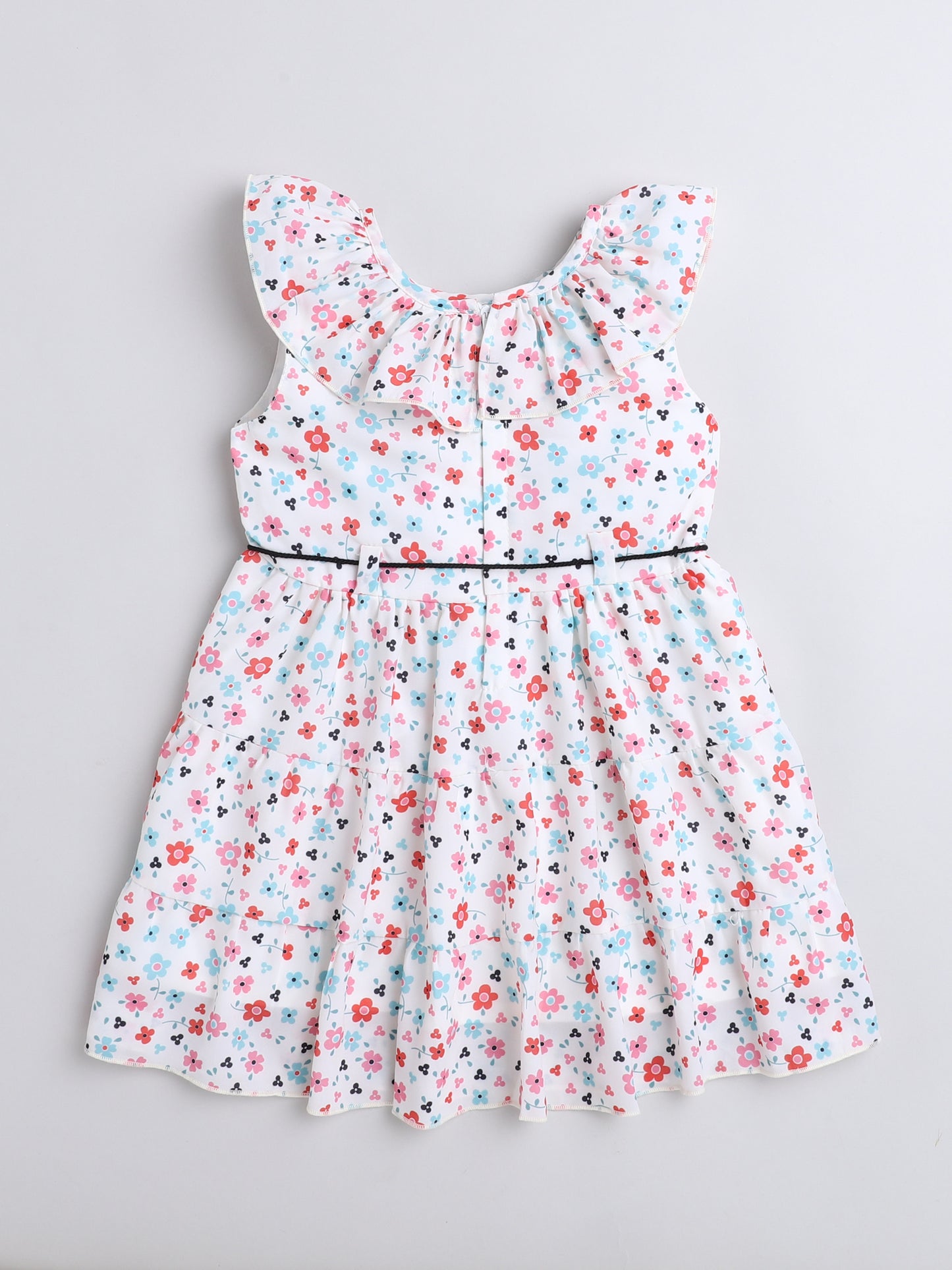 Ditsy Printed Cap Sleeves Dress For Girls-Pink