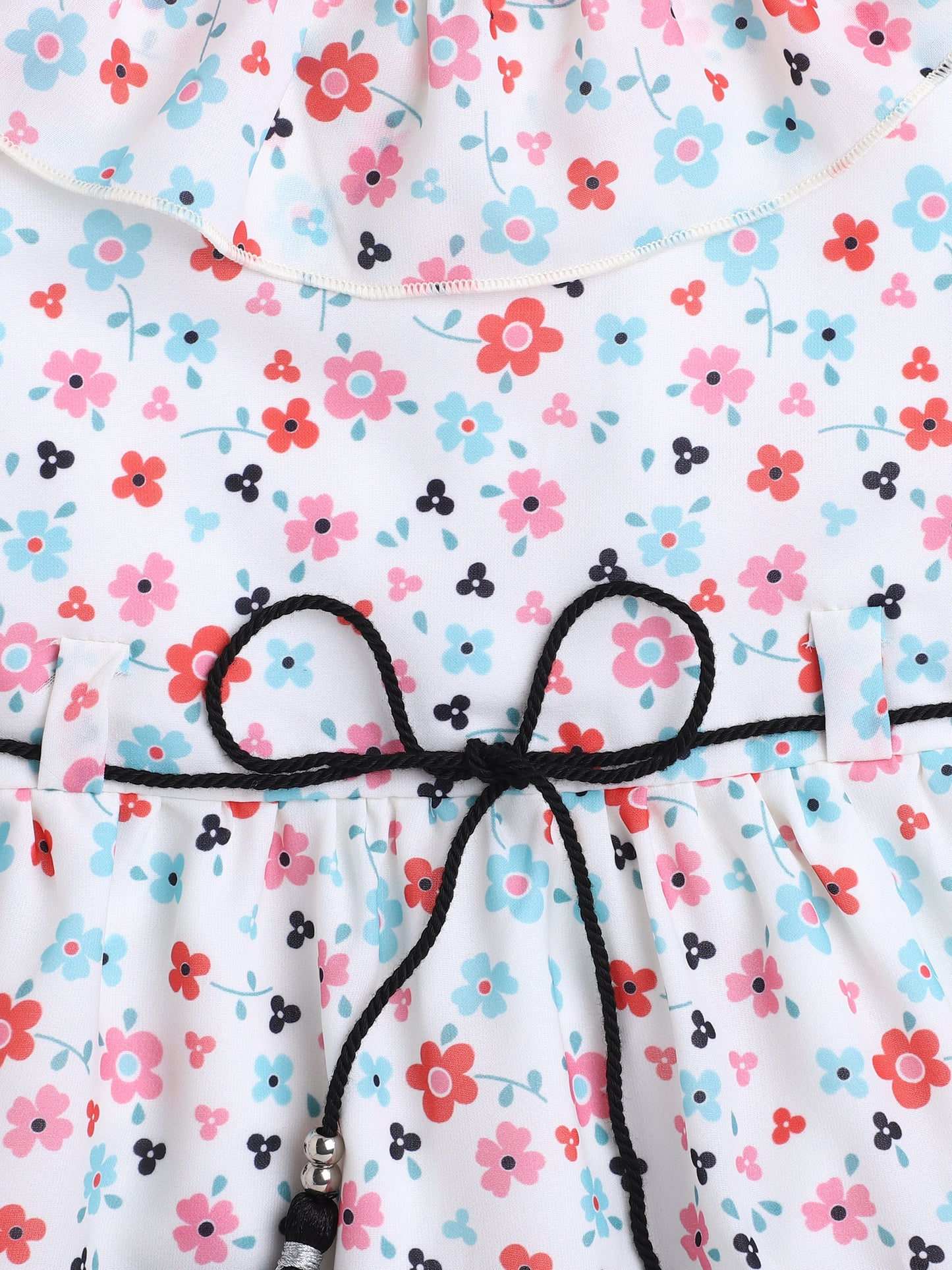 Ditsy Printed Cap Sleeves Dress For Girls-Pink