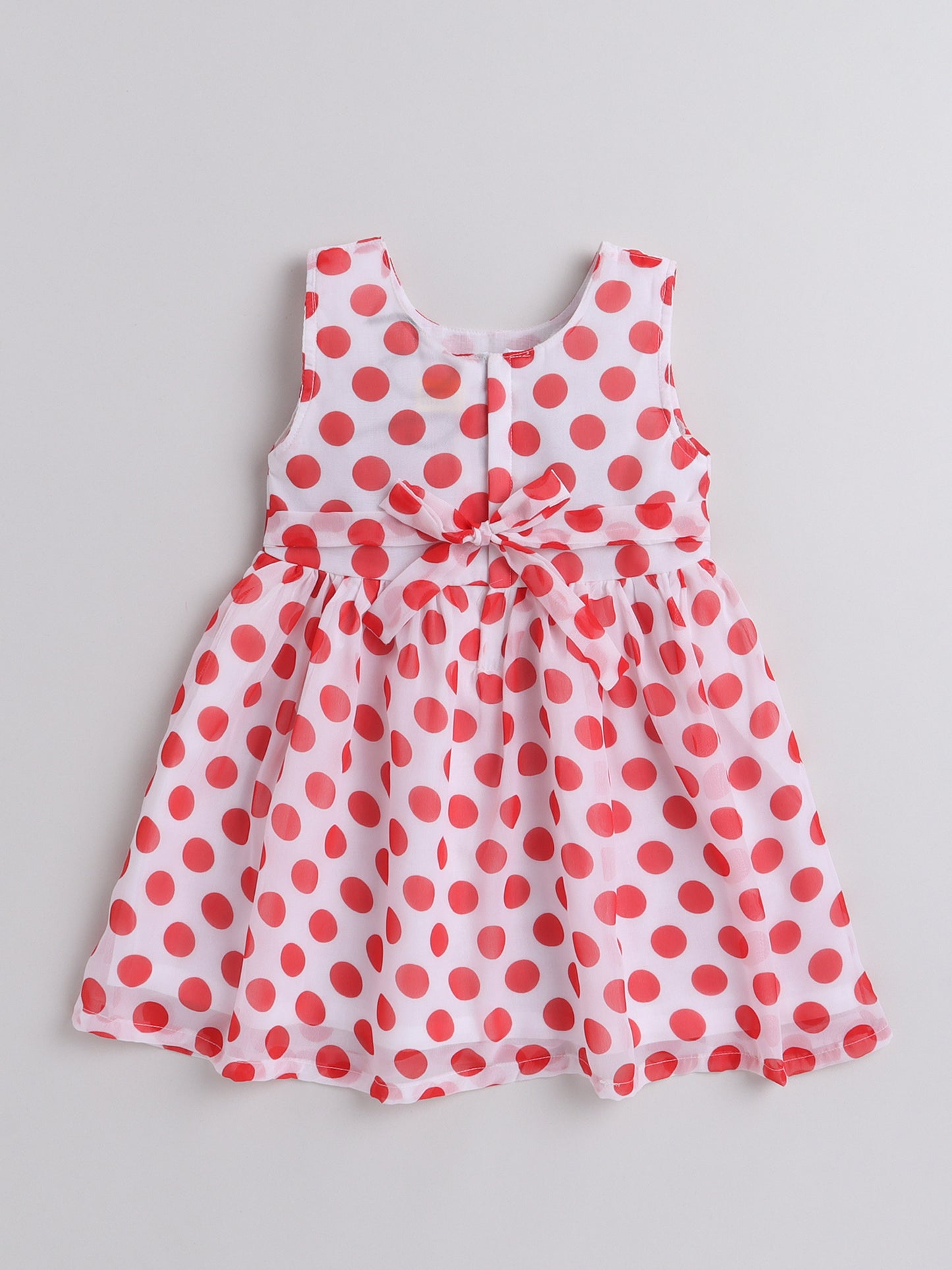 Xmas Big Polka Dots Printed Sleeveless Dress With Bow For Girls-White,Red