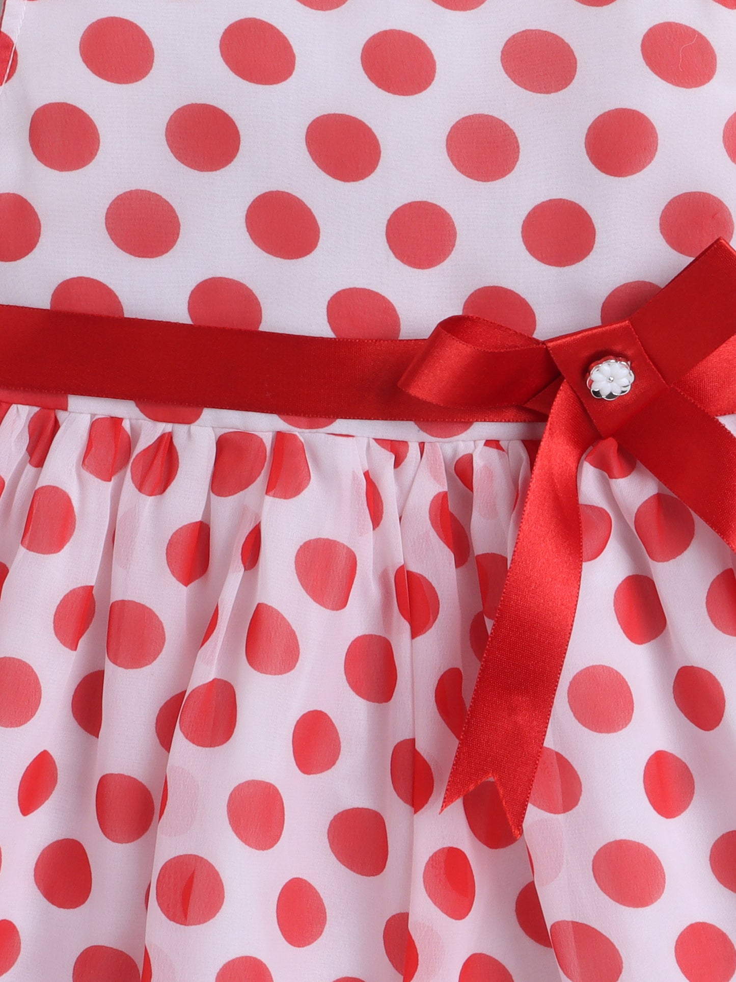 Xmas Big Polka Dots Printed Sleeveless Dress With Bow For Girls-White,Red