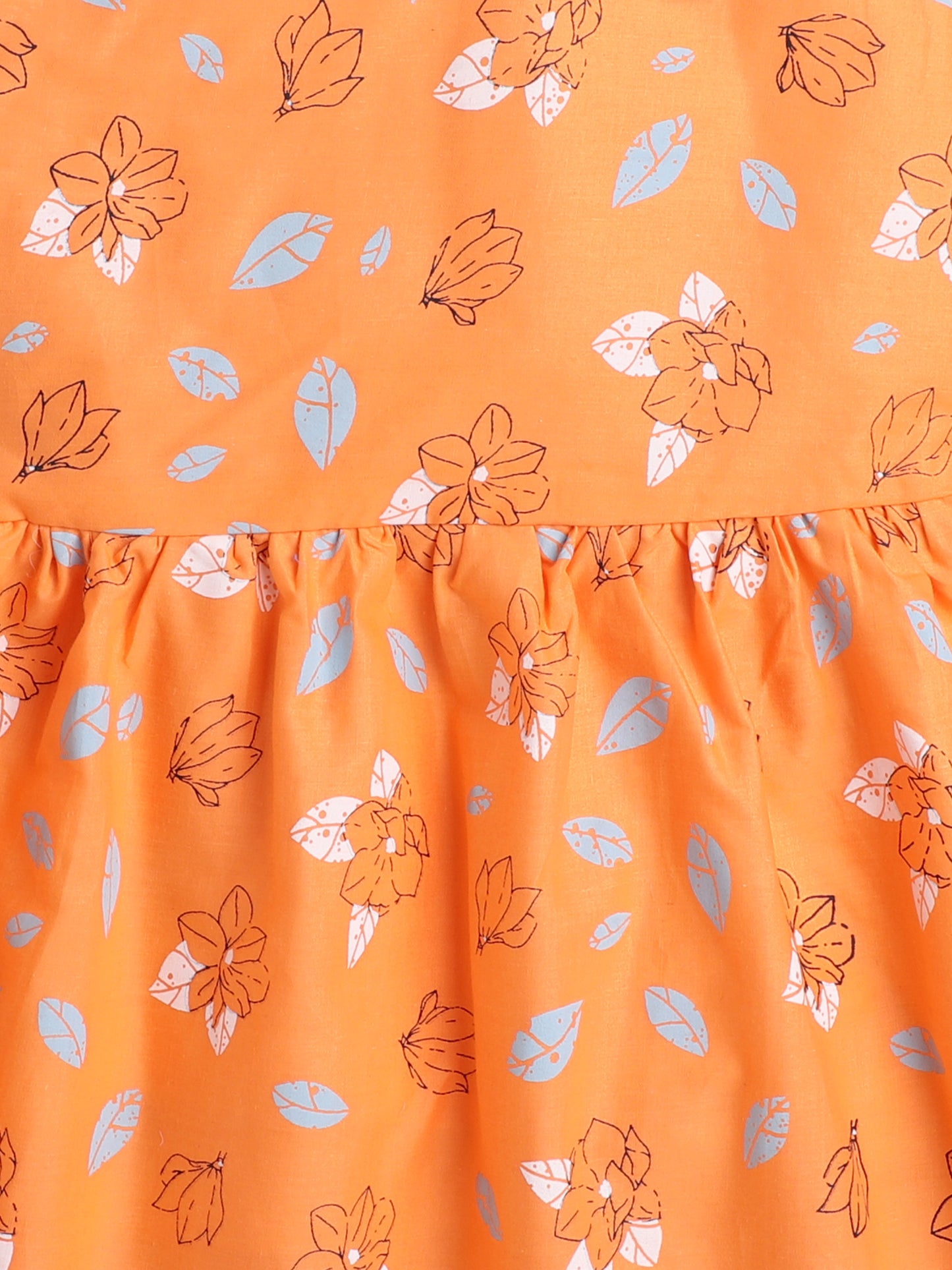 Cap Sleeves Floral Printed & Contrast Bow Appliqued Dress - Orange