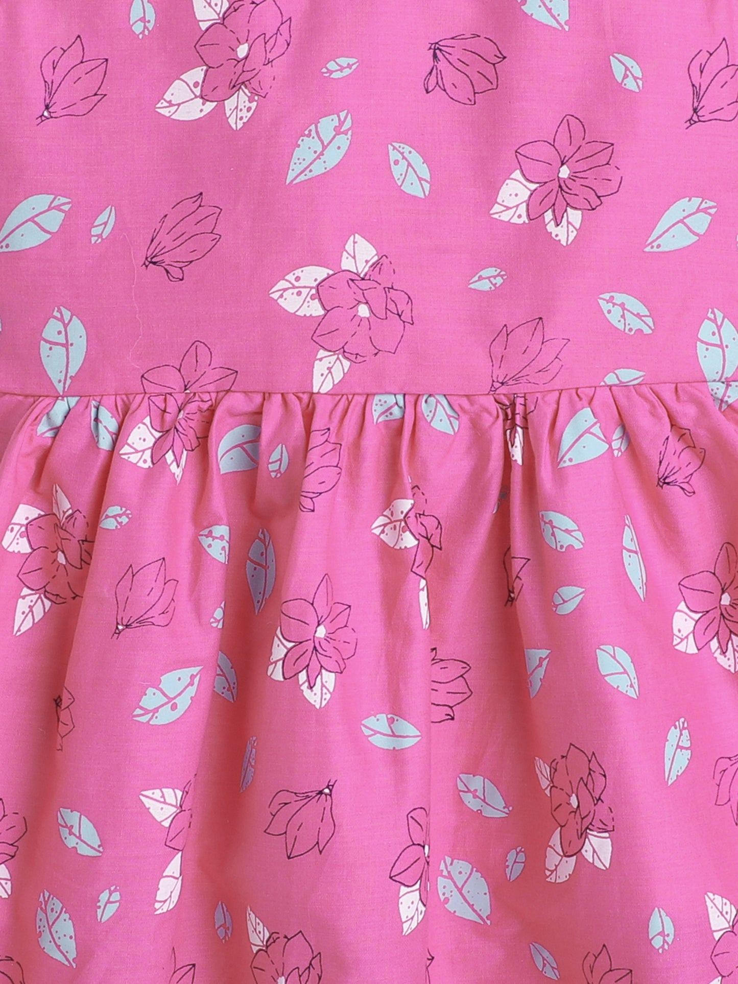 Cap Sleeves Floral Printed Dress For Girls With Contrast Bow-Pink