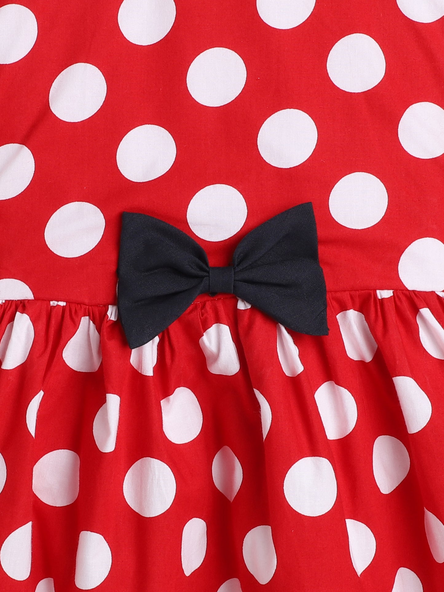 Sleeveless Polka Dots Printed Dress For Girls With Contrast Bow-Red