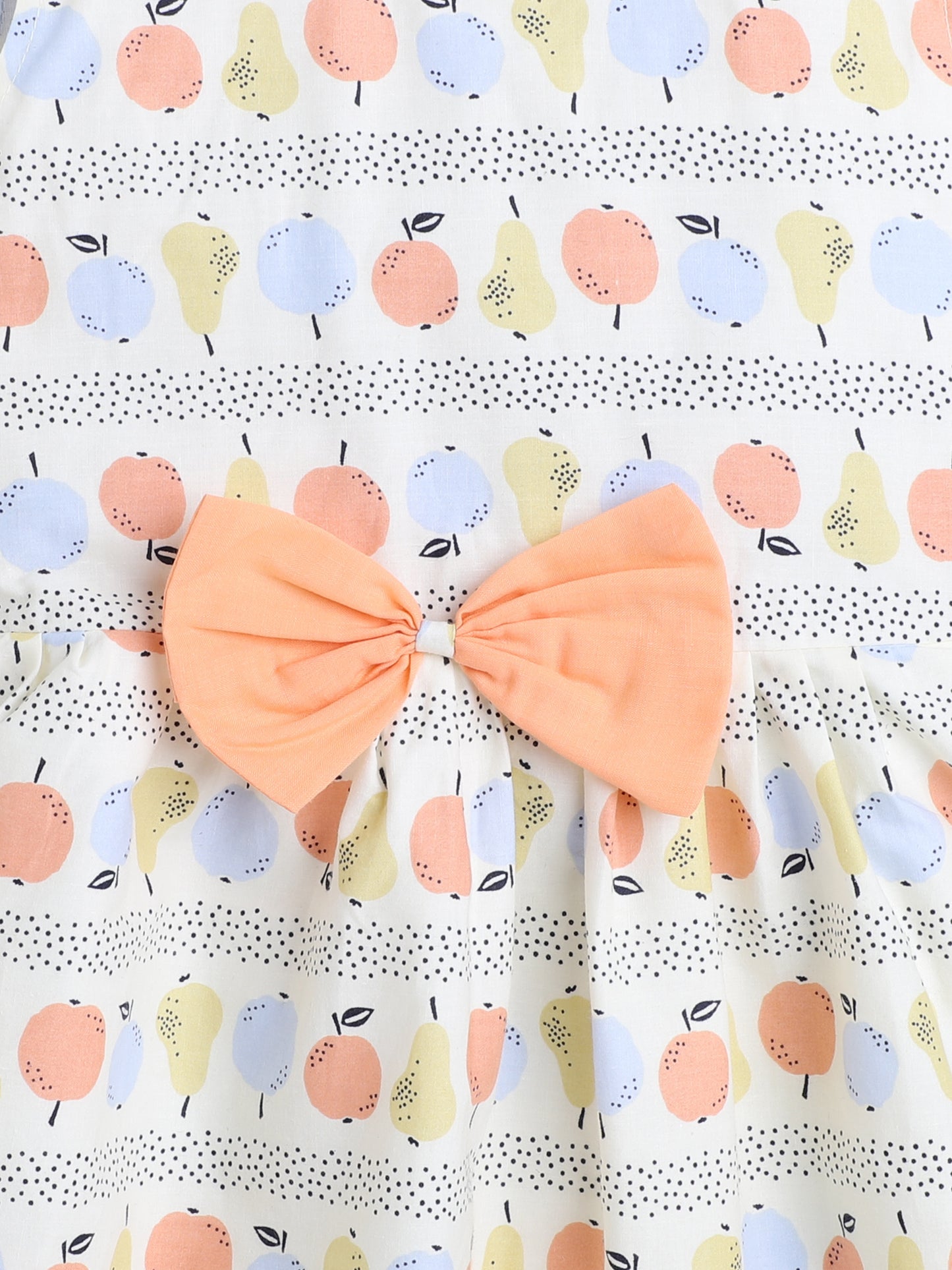 Sleeveless Fruits Printed Dress For Girls With Contrast Bow-Peach