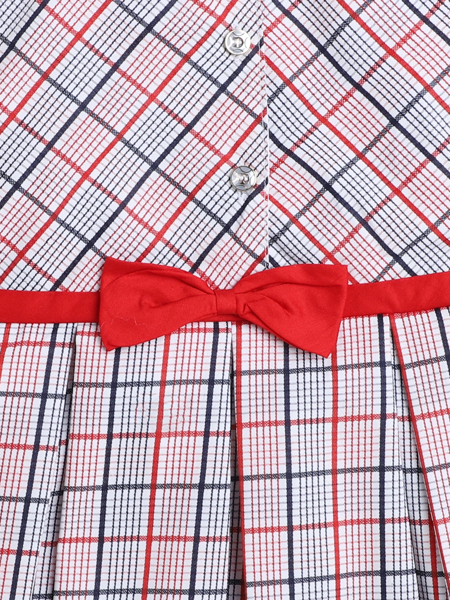 Cap Sleeves Checks Printed Dress For Girls With Contrast Bow-Pink