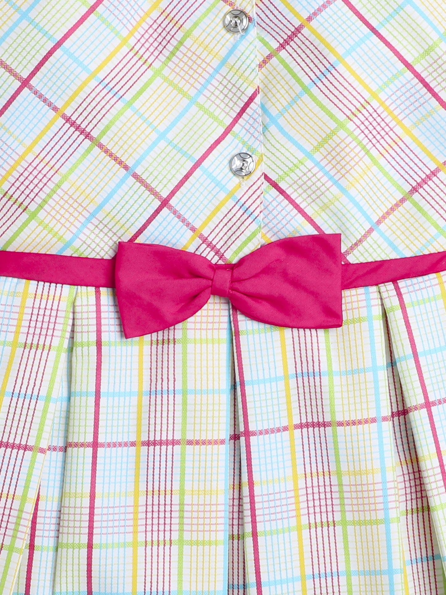Cap Sleeves Checks Printed Dress For Girls With Contrast Bow-Yellow