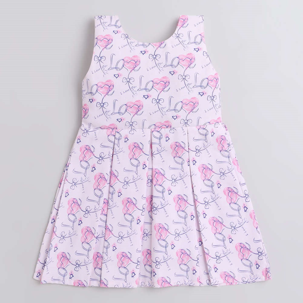 Three Fourth Sleeves Polka Dot Printed Collared Shrug With Seamless Heart & Love Printed Fit & Flare Dress - Pink