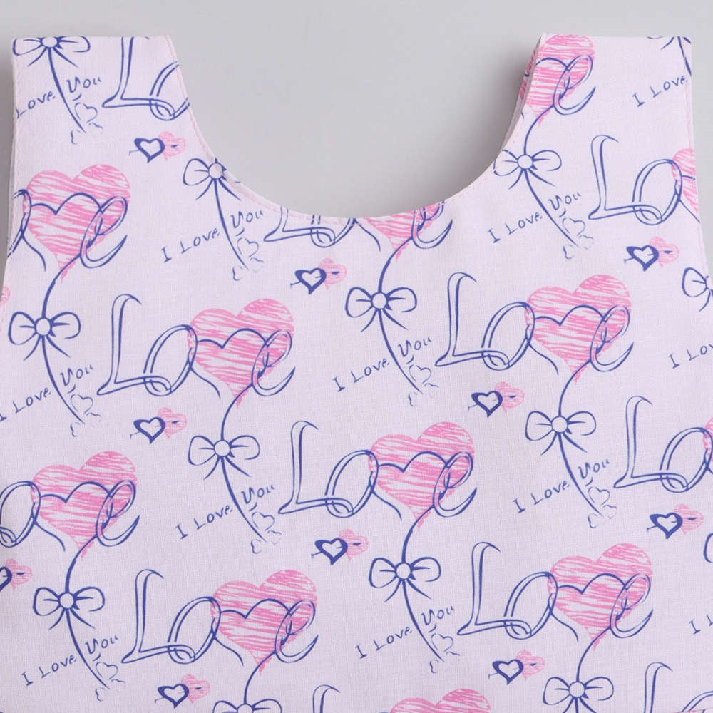 Three Fourth Sleeves Polka Dot Printed Collared Shrug With Seamless Heart & Love Printed Fit & Flare Dress - Pink