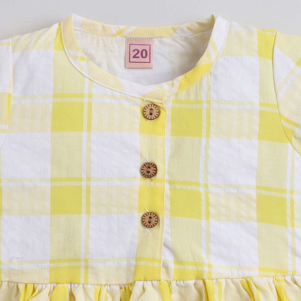 Cap Sleeves Checked Dress - Yellow