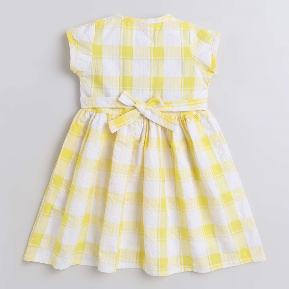 Cap Sleeves Checked Dress - Yellow