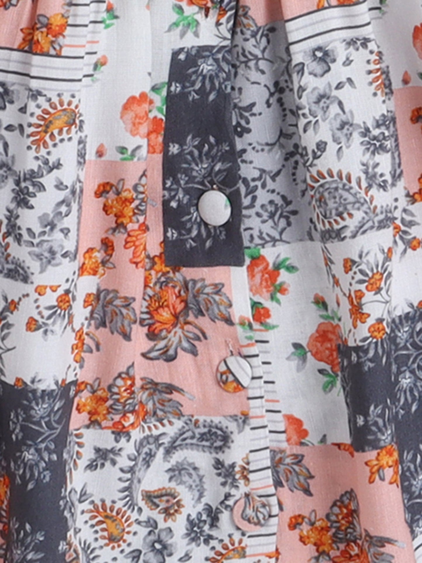 Short Sleeves Abstract Floral Block Motif Printed Dress - Grey