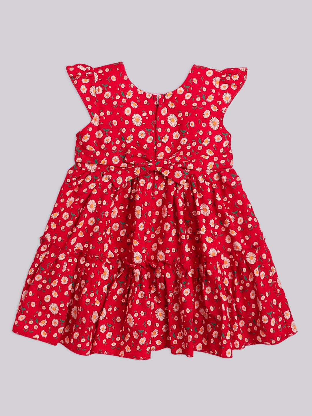 Short Sleeves Floral Printed Casual Dress With Belt - Red