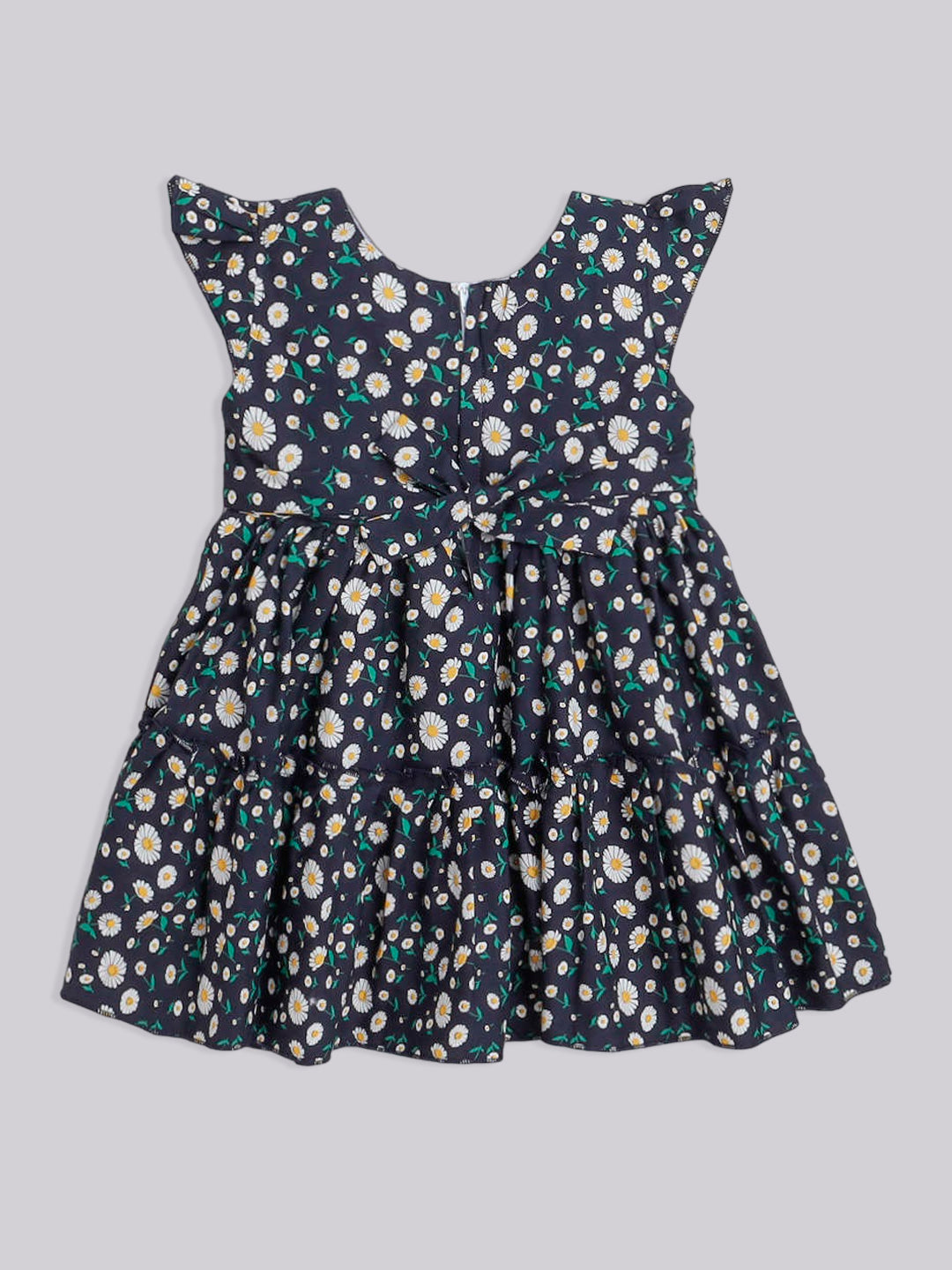 Short Sleeves Floral Printed Casual Dress With Belt - Black