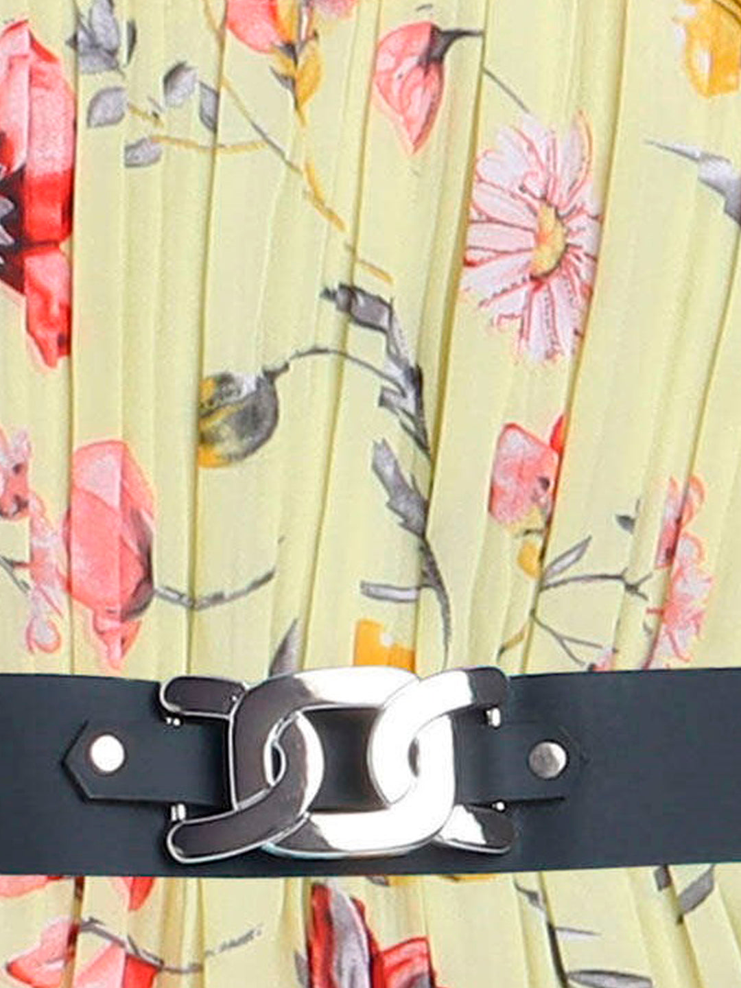 Short Sleeves Floral Printed Casual Dress With Belt- Yellow