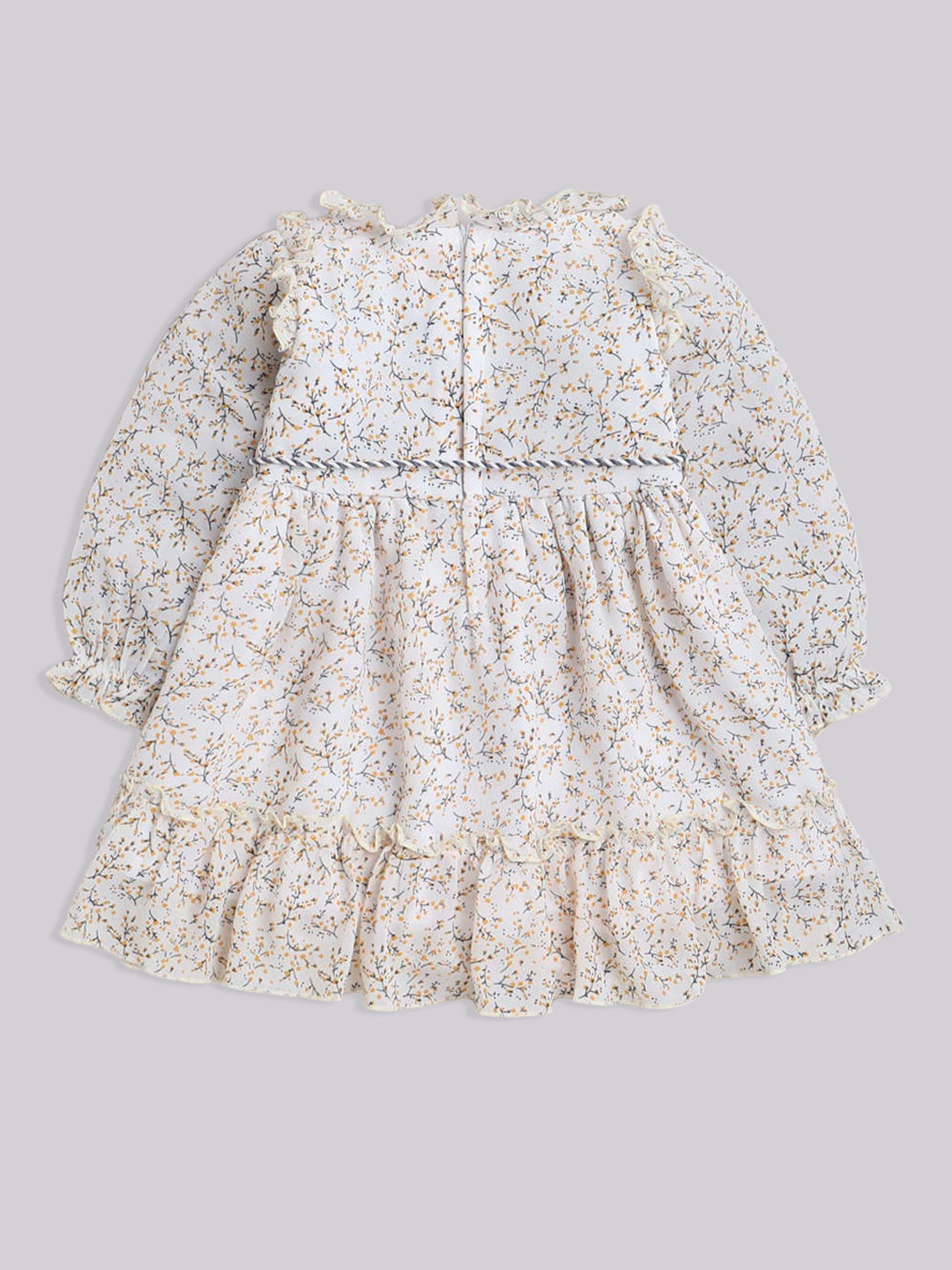 Full Sleeves Floral Printed Casual Dress- Beige