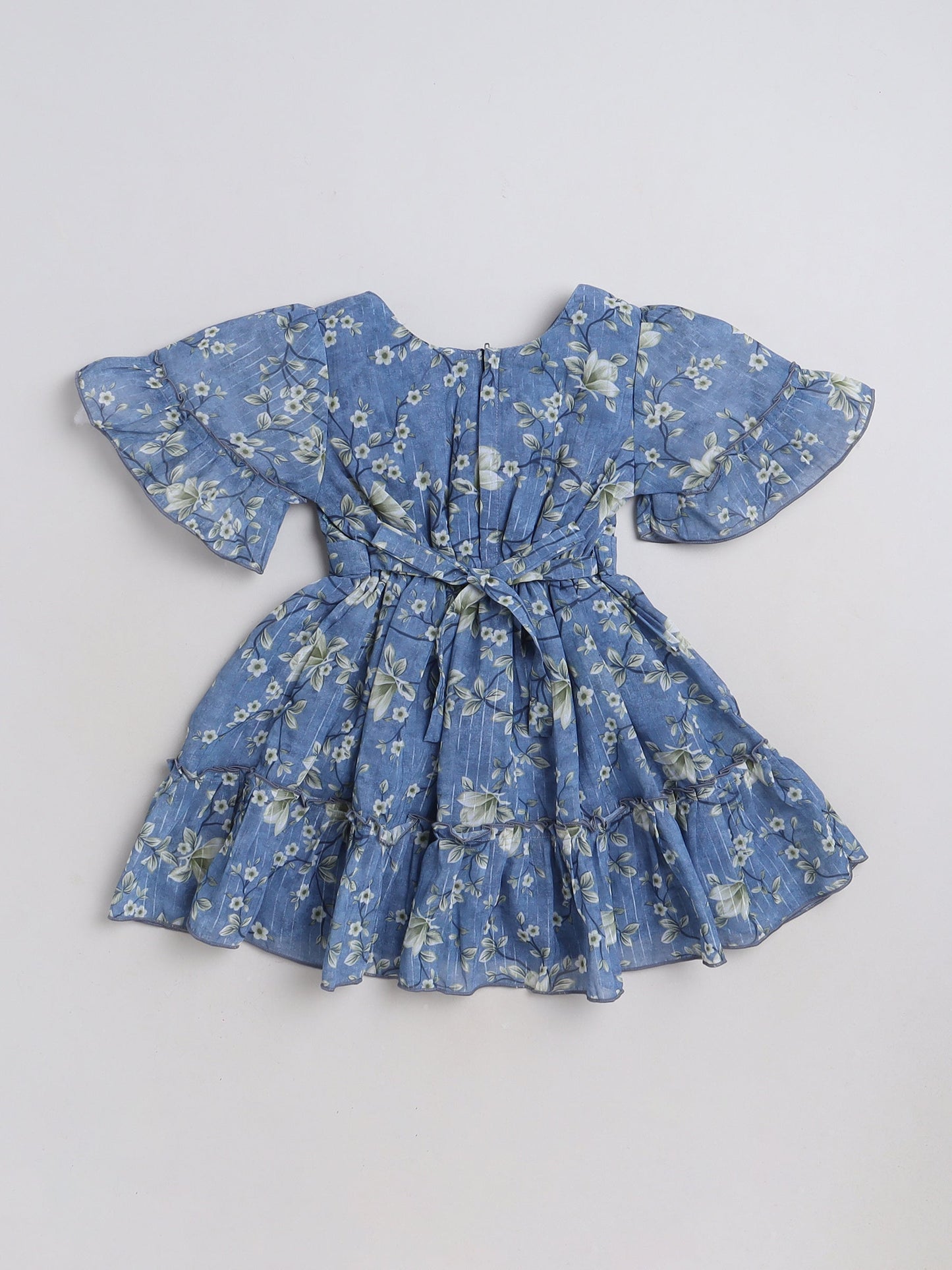 The Magic Wand Elbow Sleeves Floral Printed Casual Dress Blue