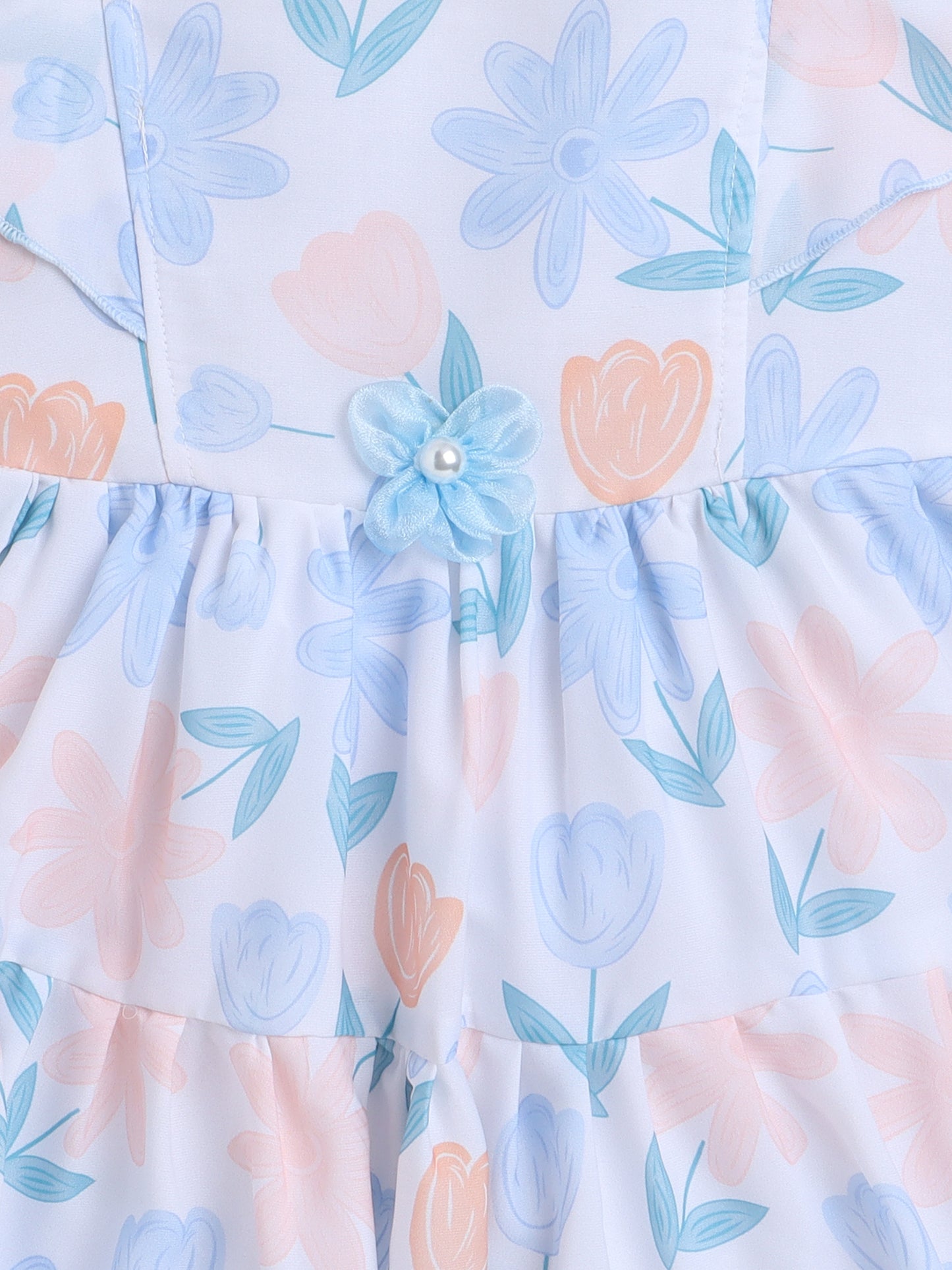 Flared Sleeves Floral Printed Casual Dress - Sky Blue