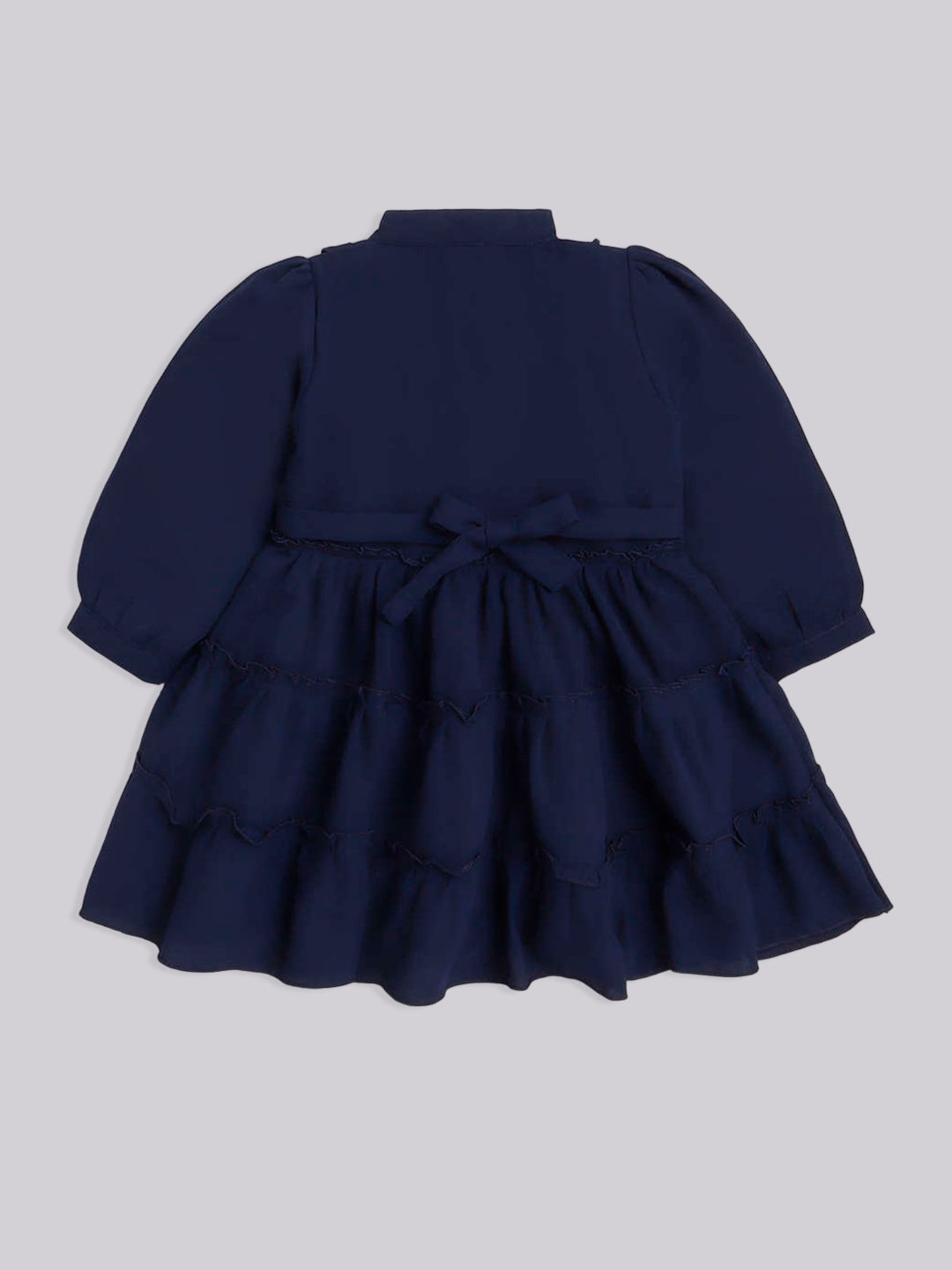 Full Sleeves Solid Printed Casual Dress- Navy Blue