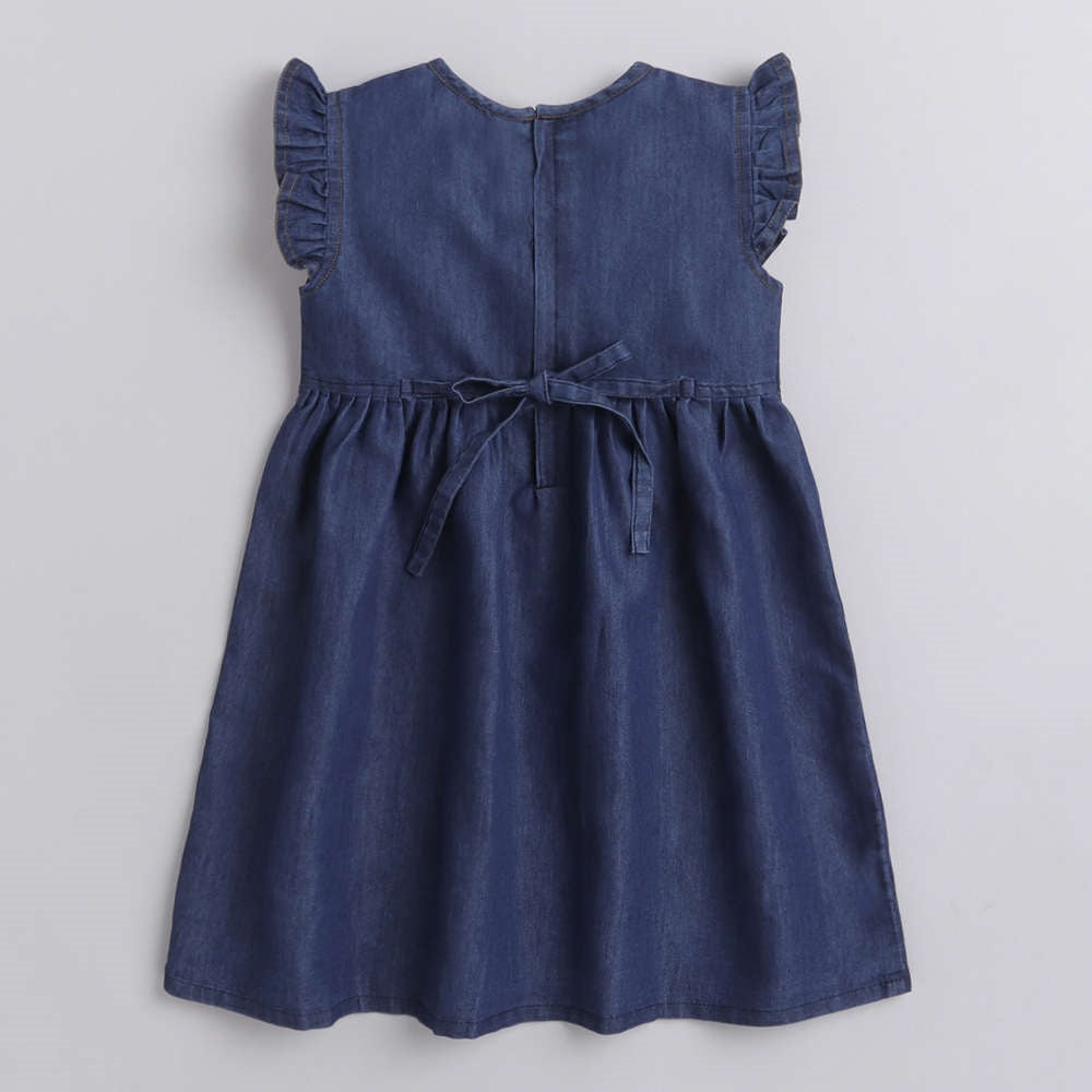 Ruffle Sleeves Denim Dress For Girls-Navy