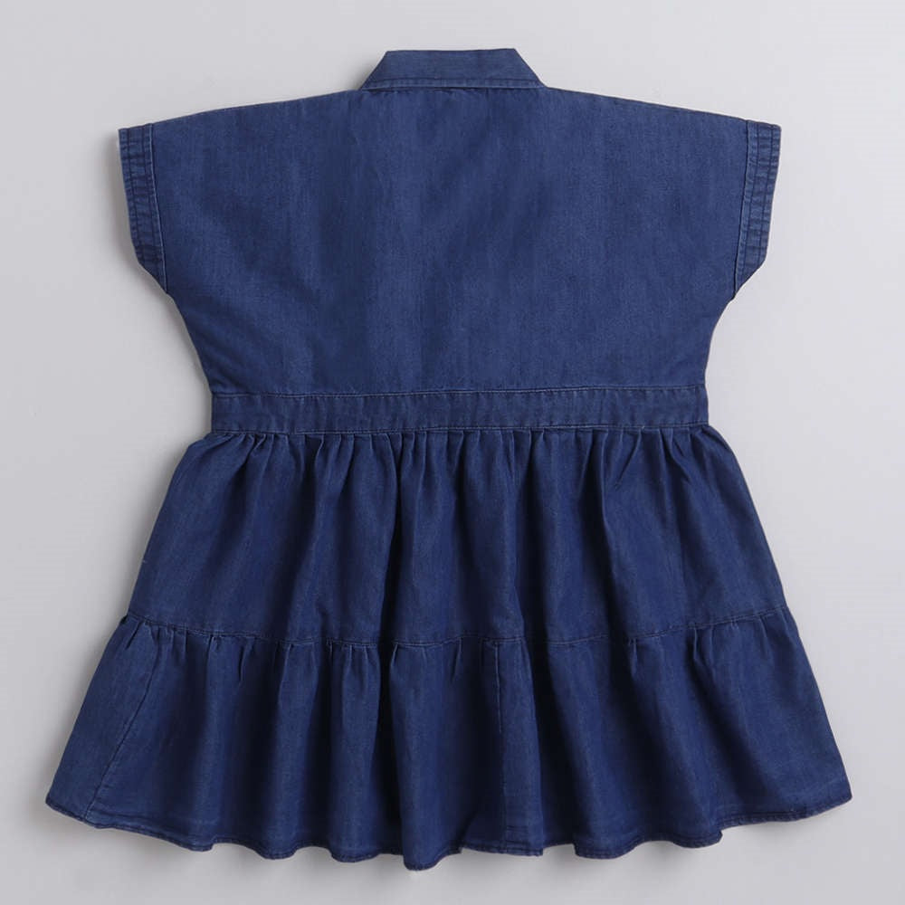 Cap Sleeves Solid Tiered Dress - Blue