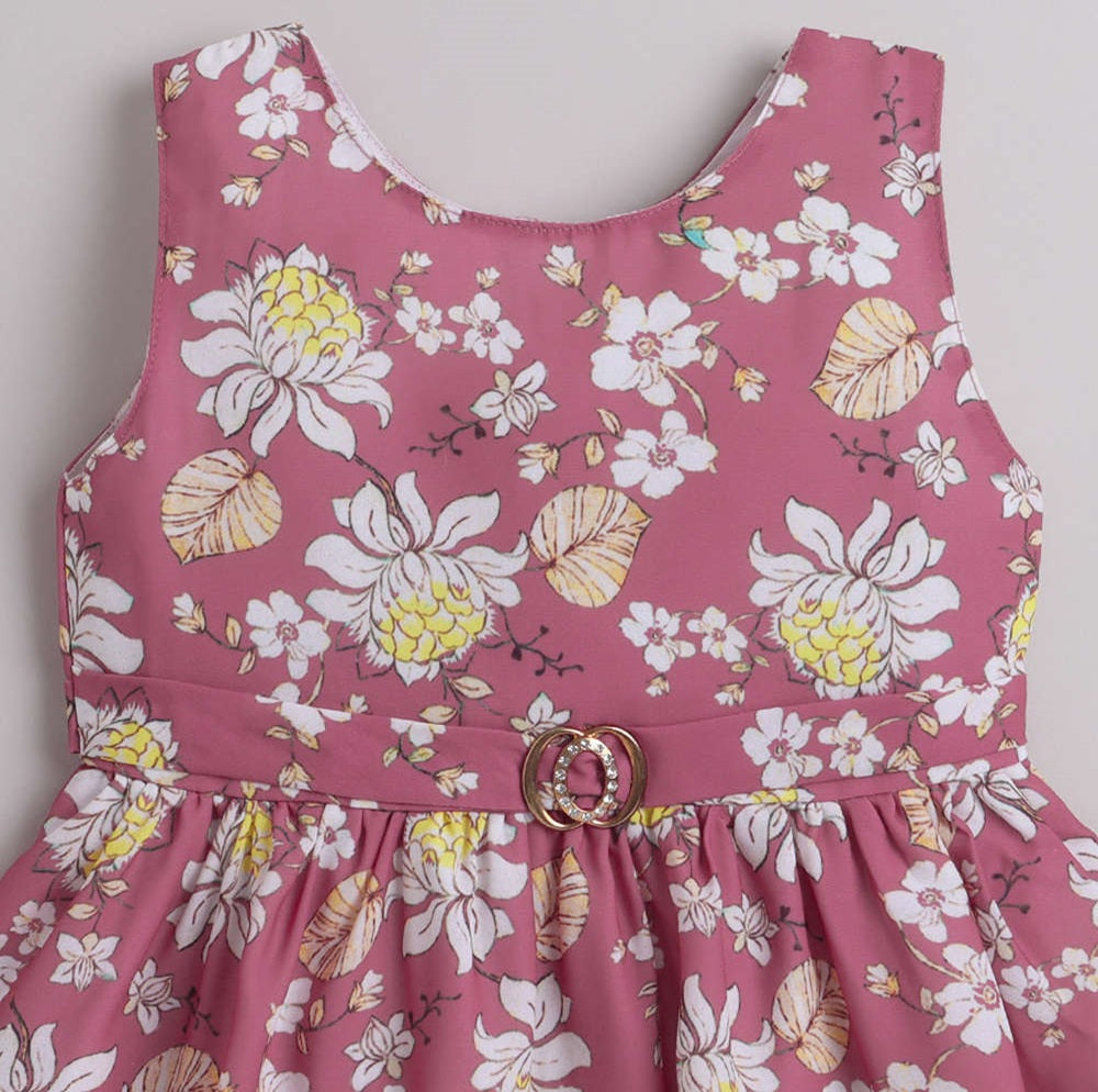 Floral Printed Dress With Full Sleeves Shrug For Girls