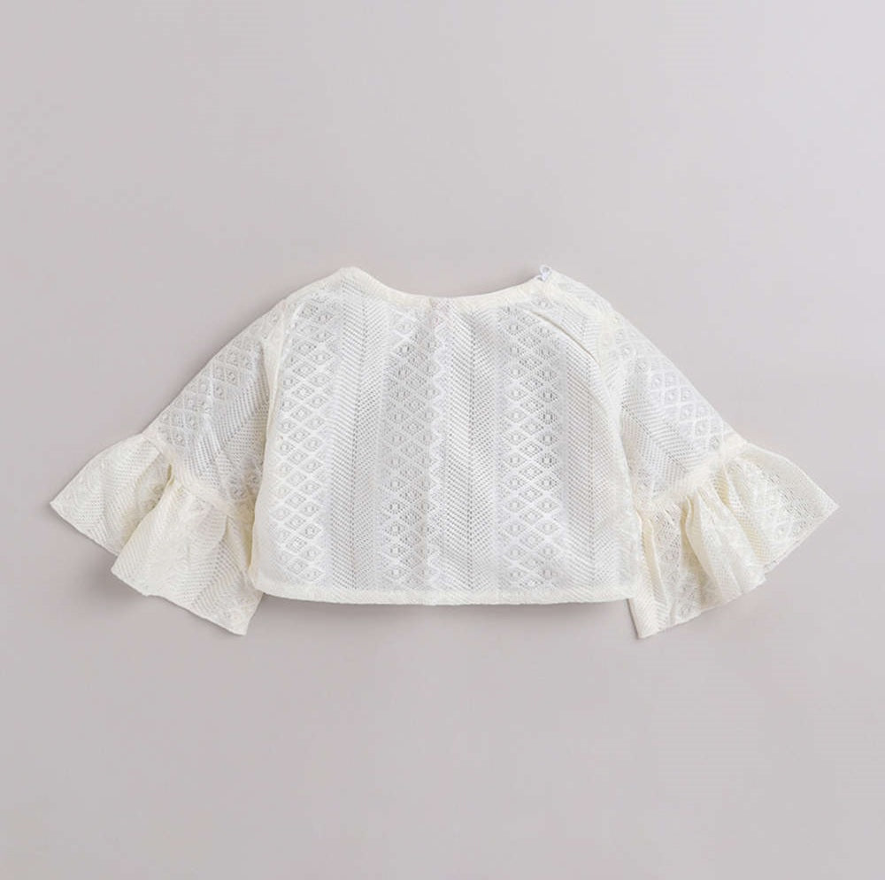 Floral Printed Dress With Full Sleeves Shrug For Girls