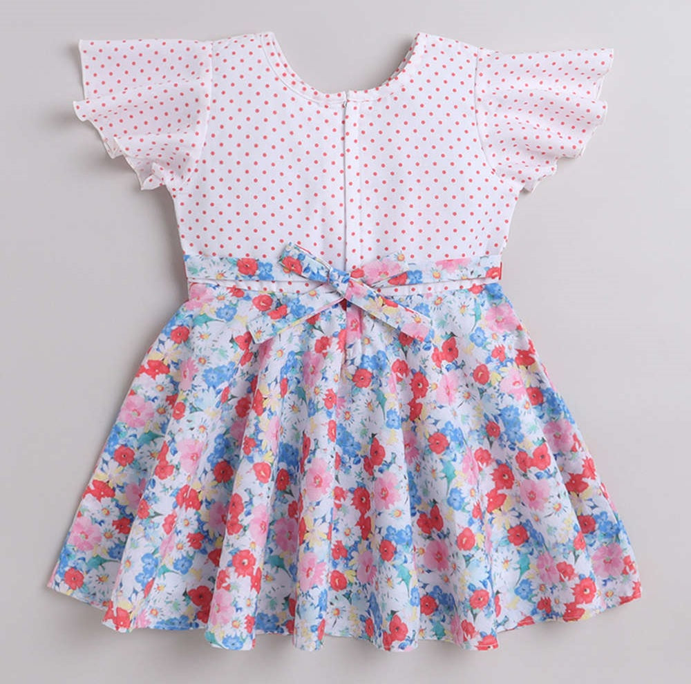 Floral Printed Dress With Full Sleeves Shrug and Belt For Girls