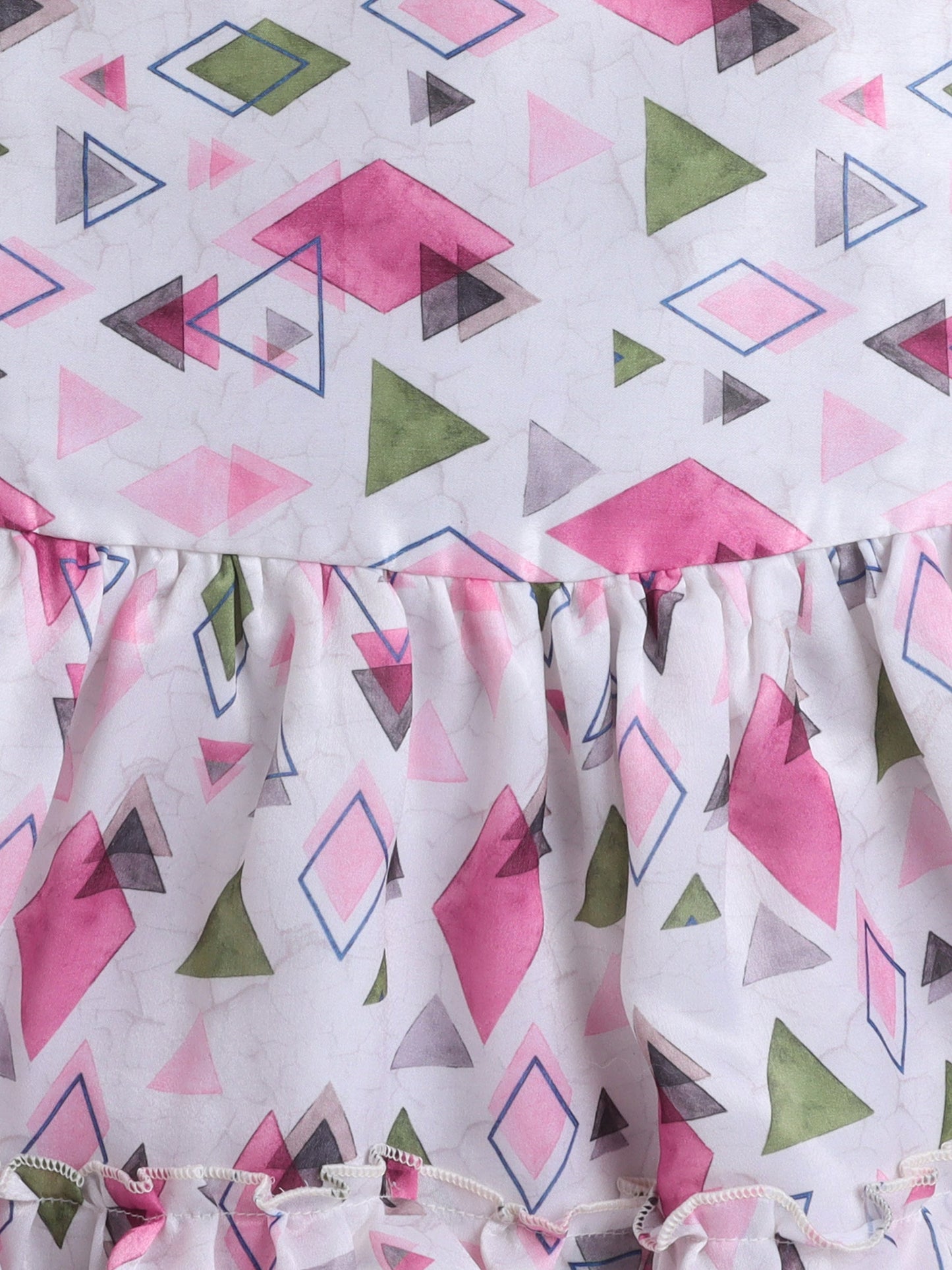 Geometric Printed Tiered Dress With Full Sleeves Flower Applique Detailed Shrug - Pink
