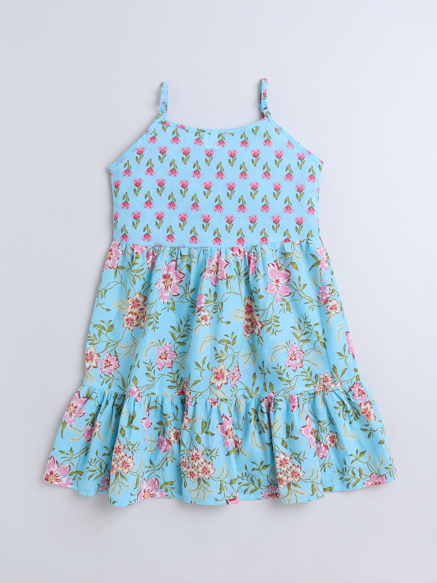 Sleeveless Floral Dresses- Blue