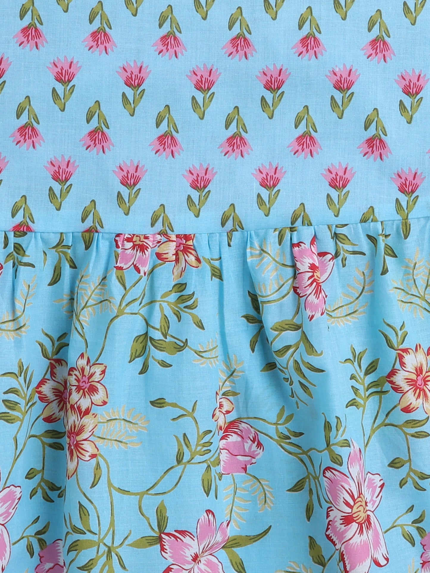 Sleeveless Floral Dresses- Blue