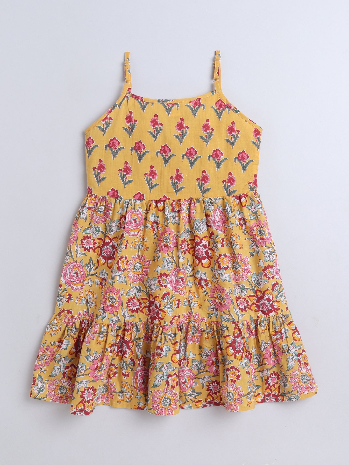Sleeveless Floral Dresses- Yellow