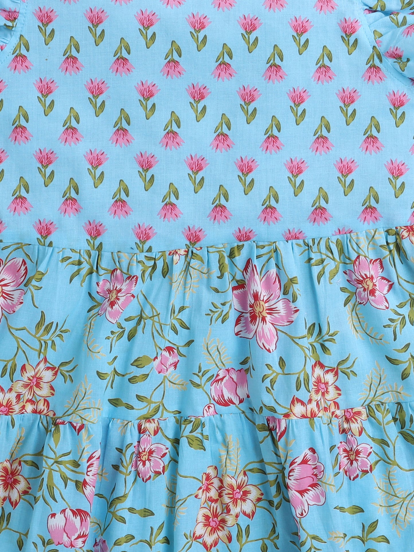 Sleeveless Floral Dress- Blue