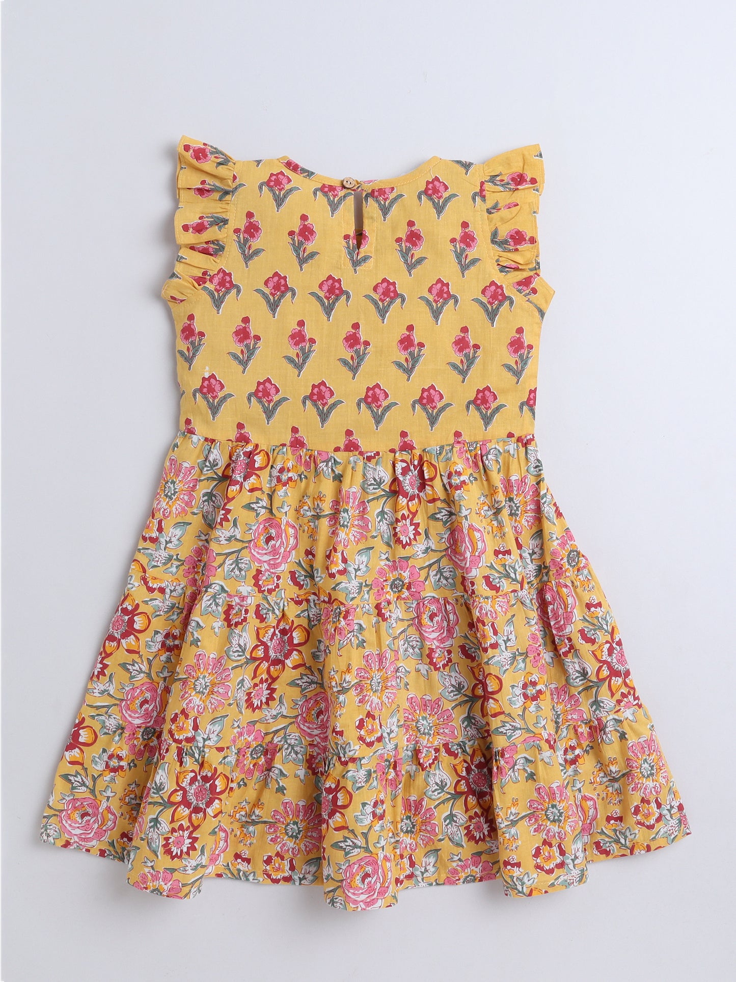Sleeveless Floral Printed Dresses- Yellow
