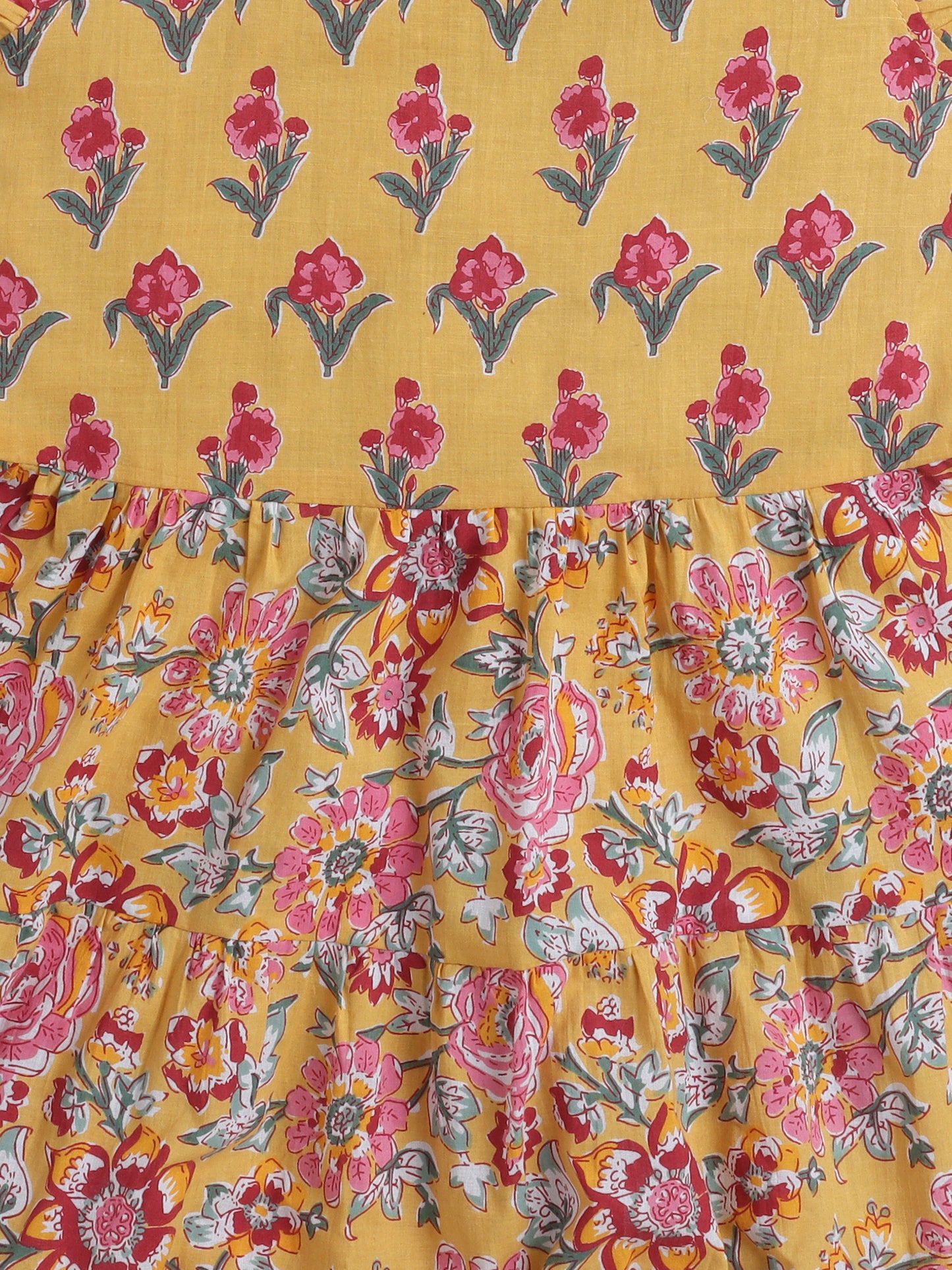 Sleeveless Floral Printed Dresses- Yellow