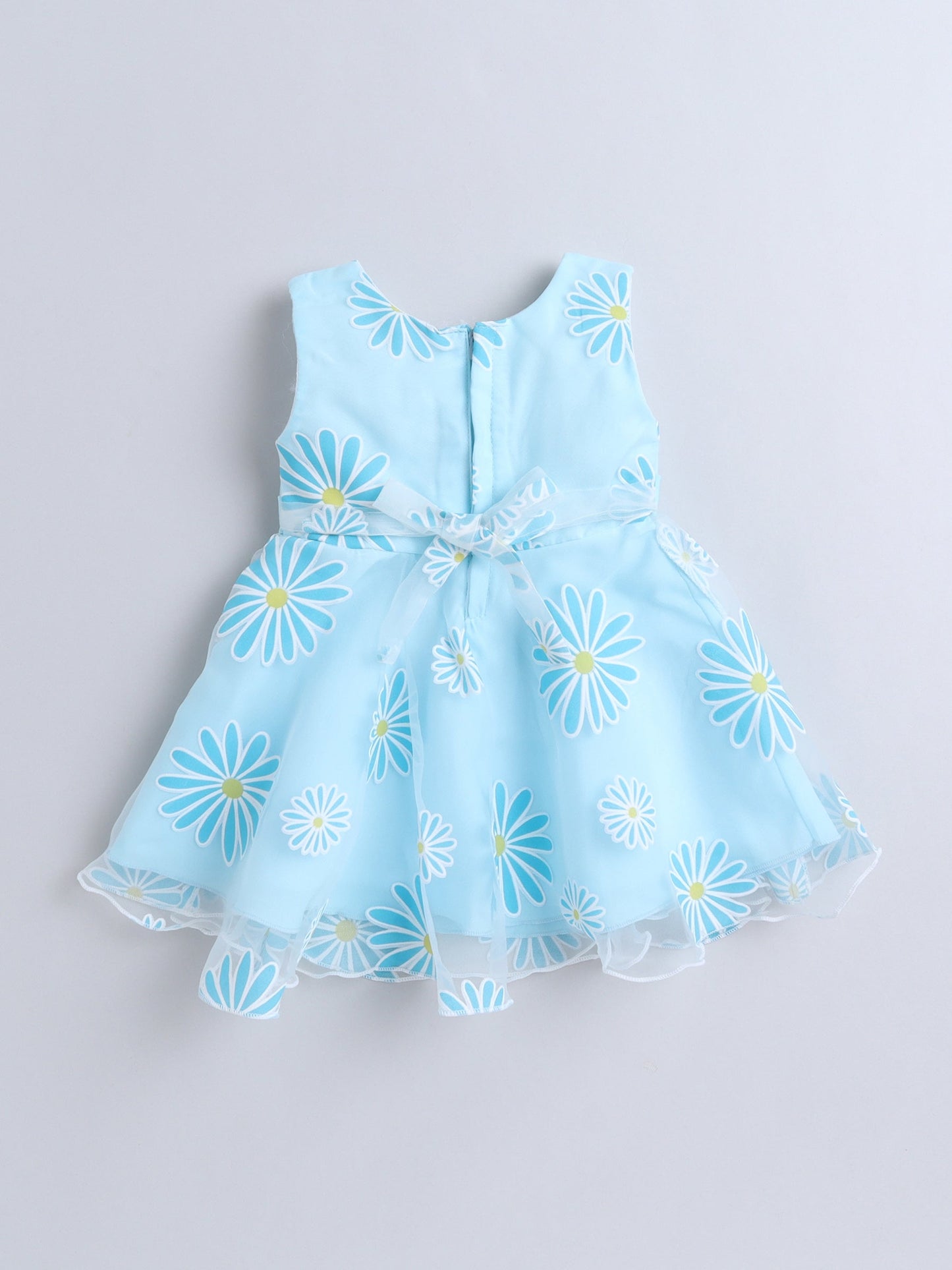 The Magic Wand Sleeveless Floral Printed Bow Detail Dress - Blue