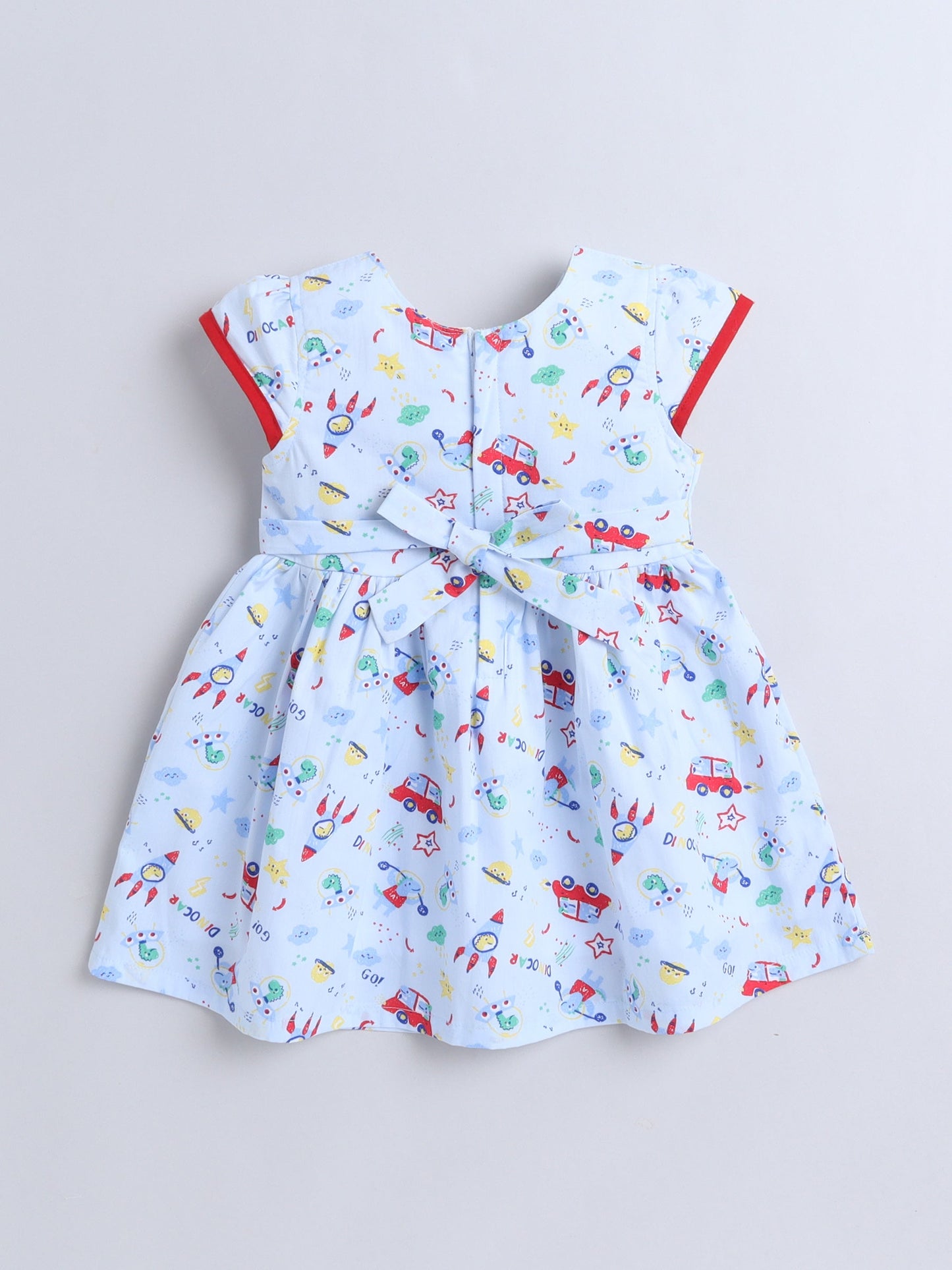 The Magic Wand Cap Sleeves All Over Printed Bow Detail Dress - Blue