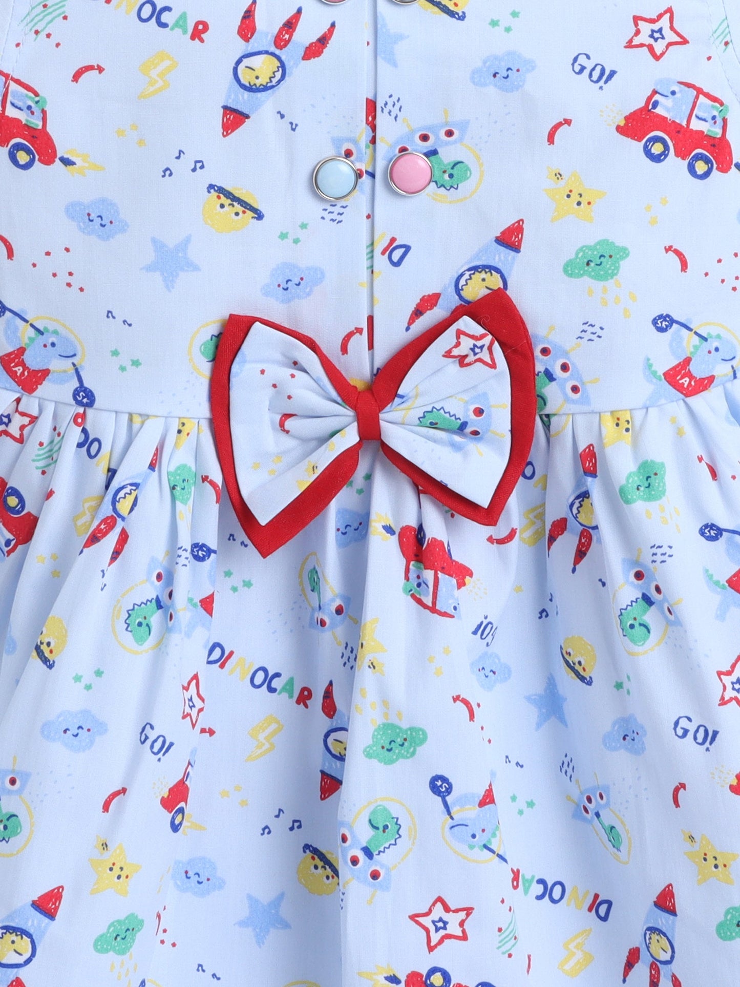 The Magic Wand Cap Sleeves All Over Printed Bow Detail Dress - Blue