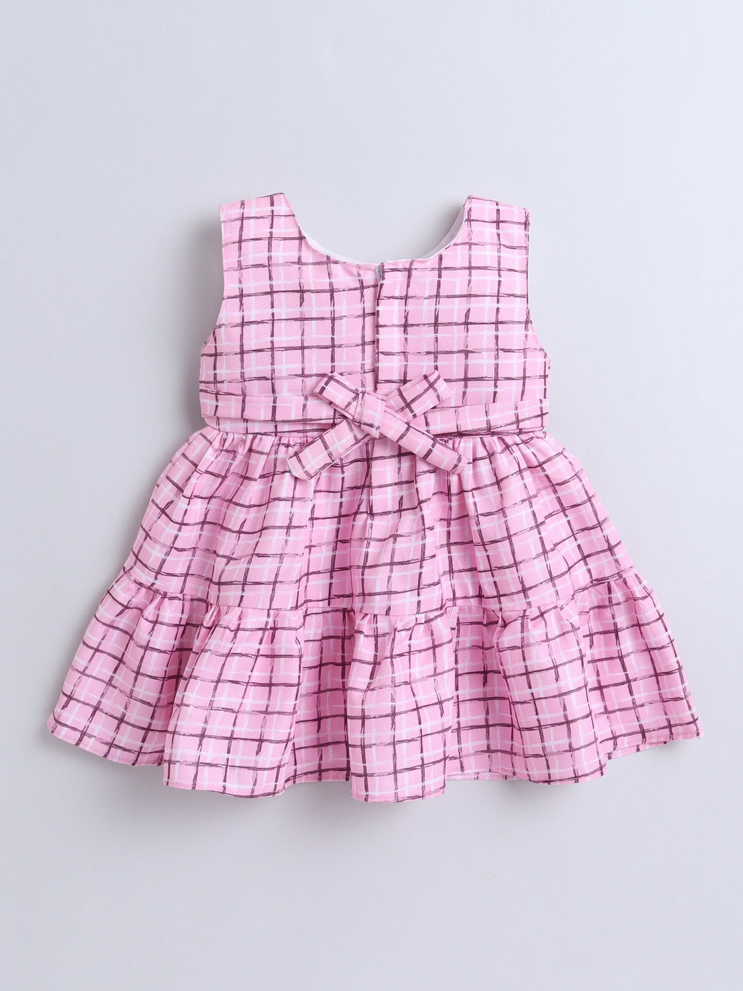 The Magic Wand Sleeveless Chex Printed Tiered Dress - Pink