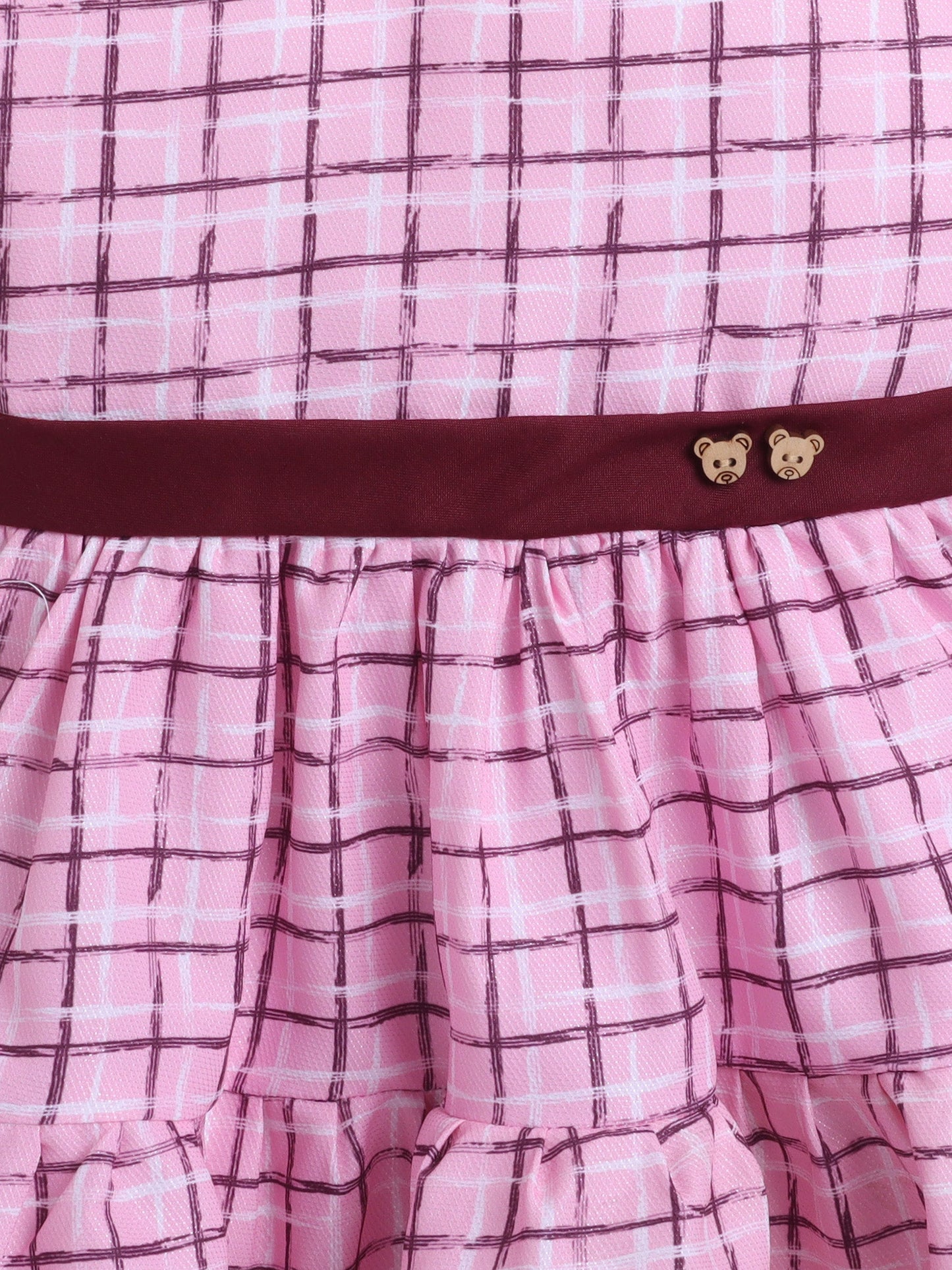The Magic Wand Sleeveless Chex Printed Tiered Dress - Pink