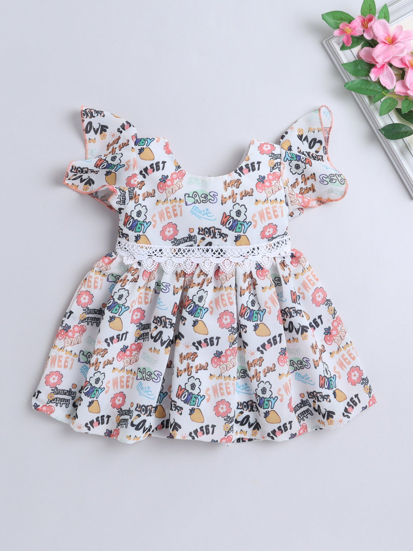 The Magic Wand Cap Sleeves Text Printed Dress - Peach