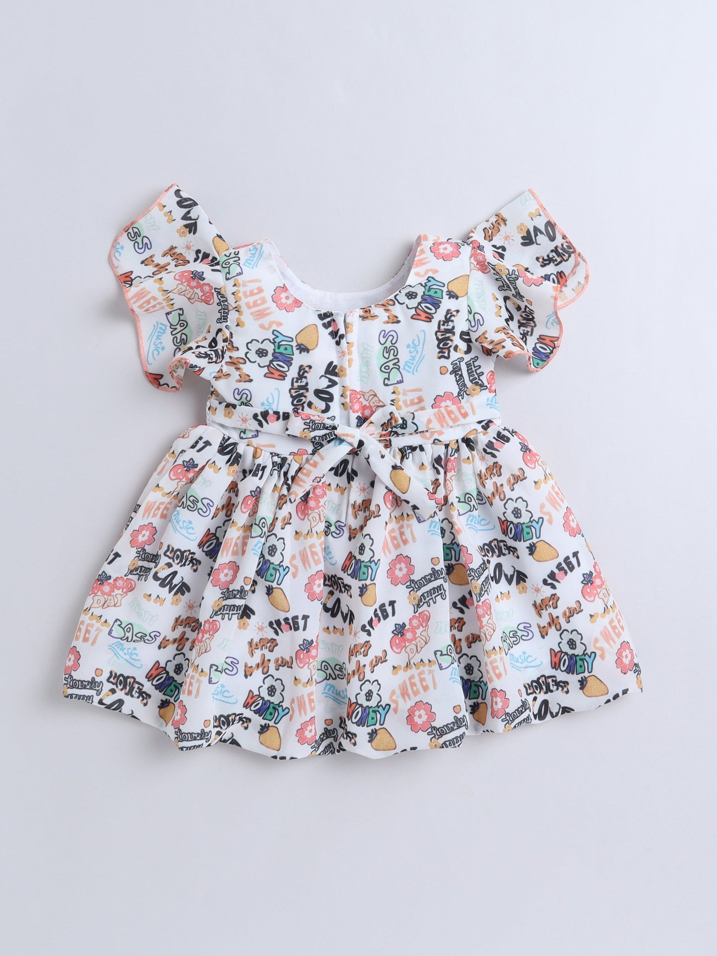The Magic Wand Cap Sleeves Text Printed Dress - Peach