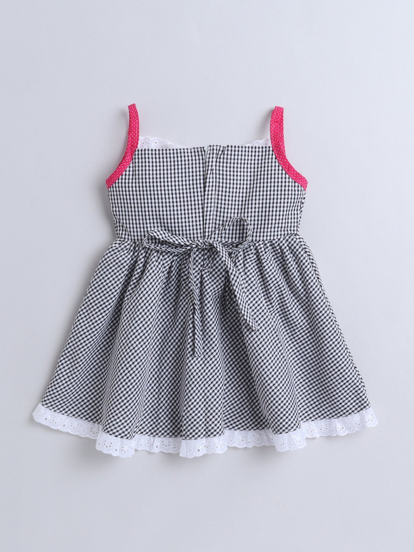 The Magic Wand Checks Printed Strappy Bow Detail Dress - Black
