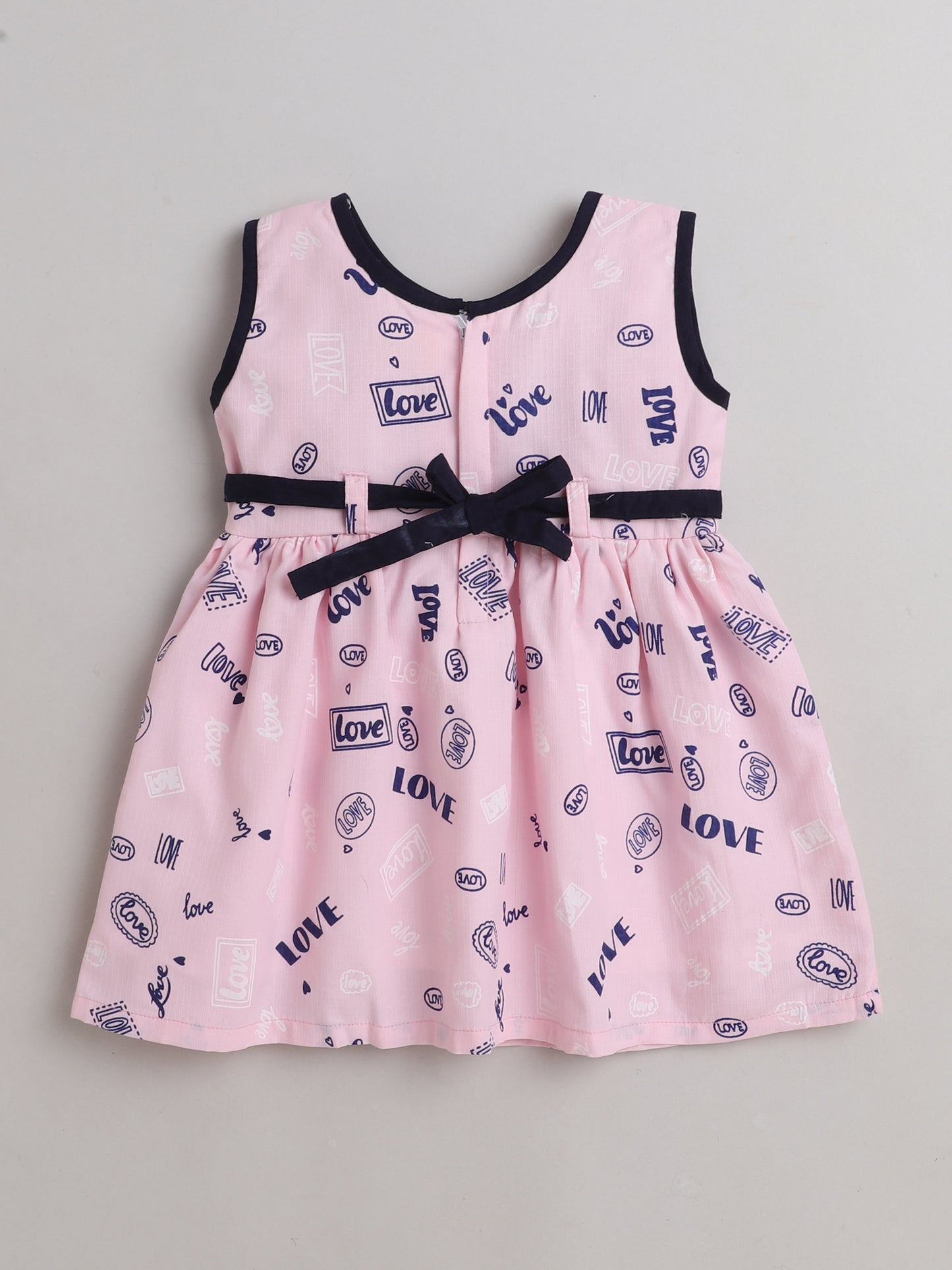 Love Text Printed Flower Applique Sleeveless Dress For Girls-Pink