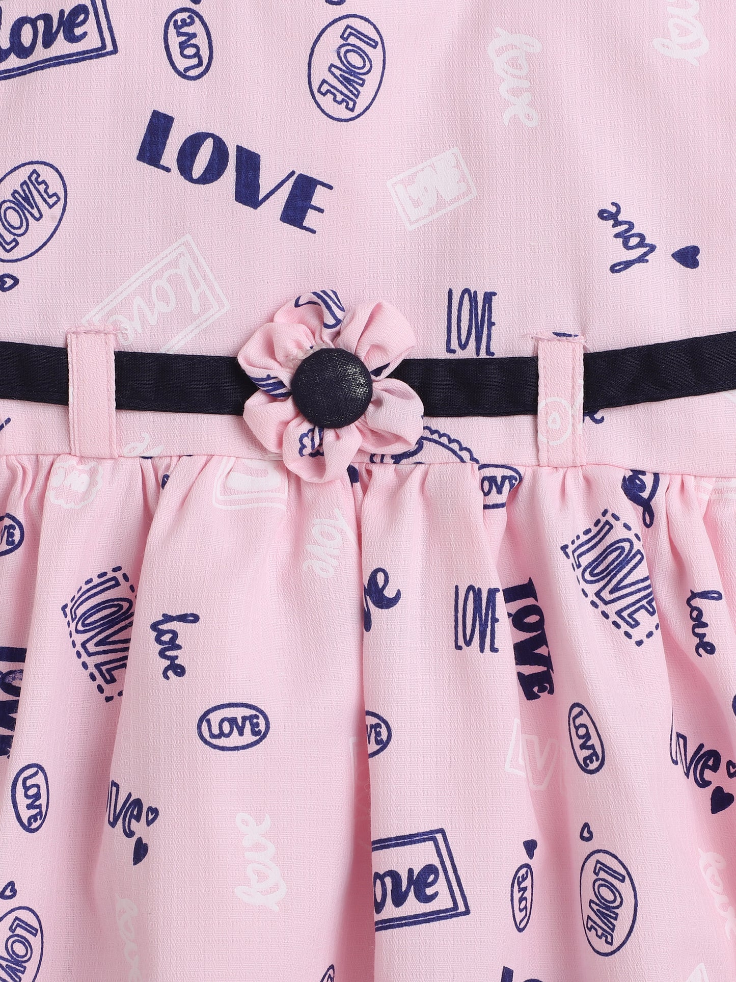Love Text Printed Flower Applique Sleeveless Dress For Girls-Pink