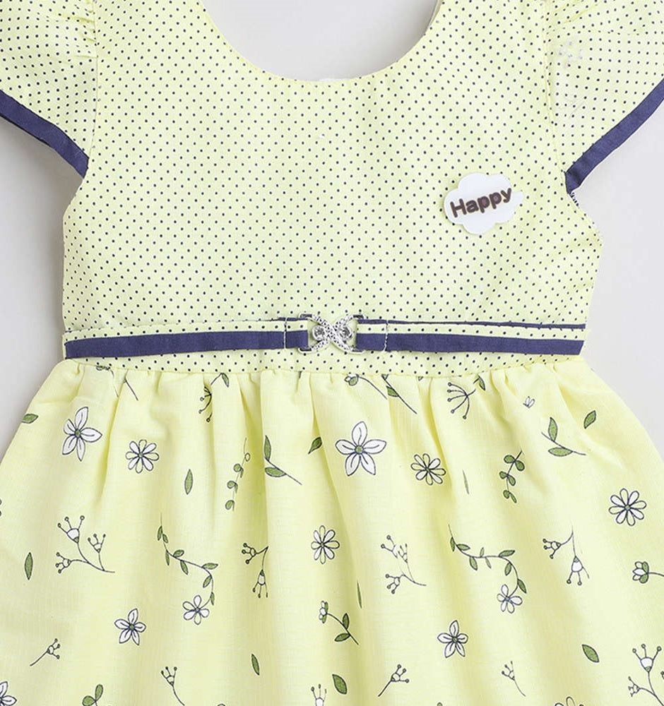 The Magic Wand Woven Cap Sleeves Printed Dress- Yellow