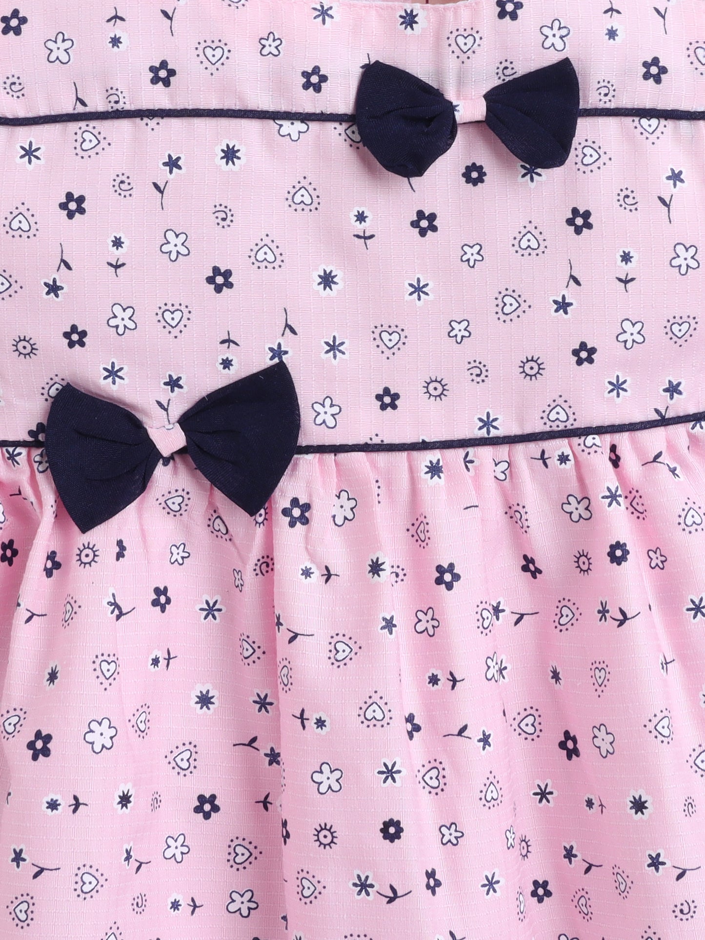 Floral Printed Sleeveless Bow Embelished Dress For Girls- Pink