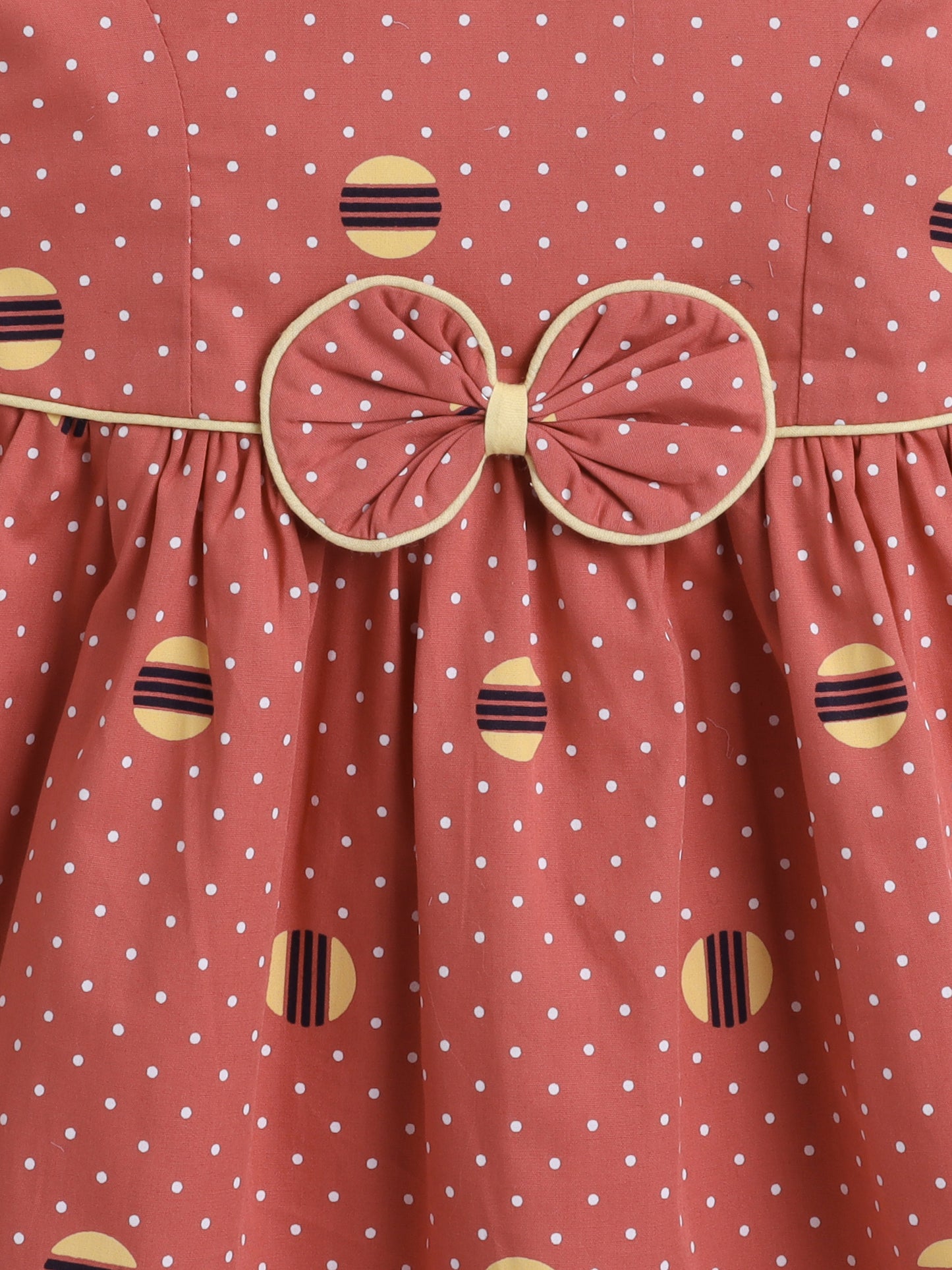 Polka Dots Printed Sleeveless Bow Dress For Girls- Maroon